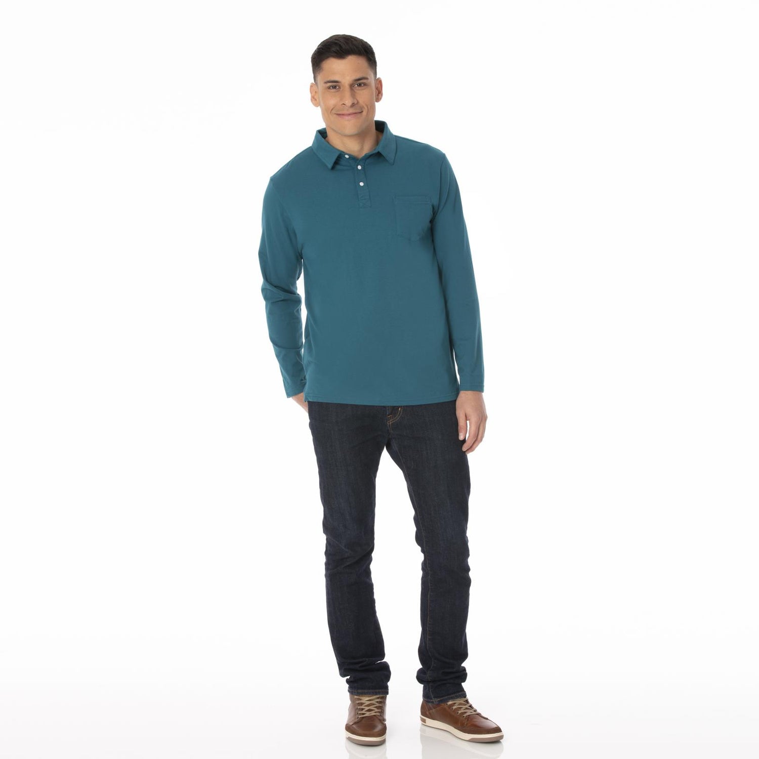 Men's Long Sleeve Luxe Jersey Polo in Heritage Blue (358988)