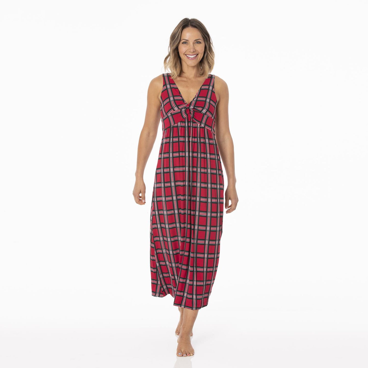 Print Simple Twist Nightgown in Midnight Christmas Plaid (358978)