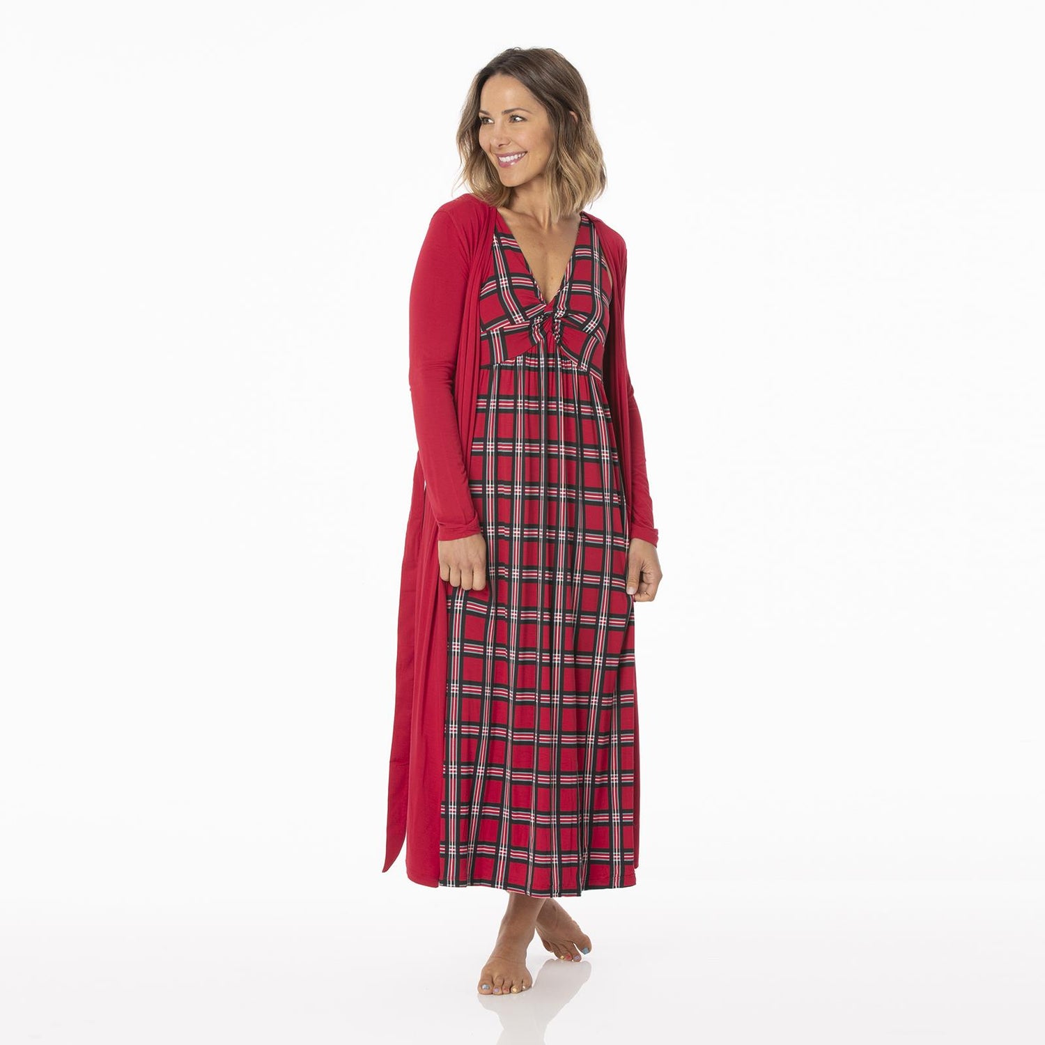 Print Simple Twist Nightgown in Midnight Christmas Plaid (358979)