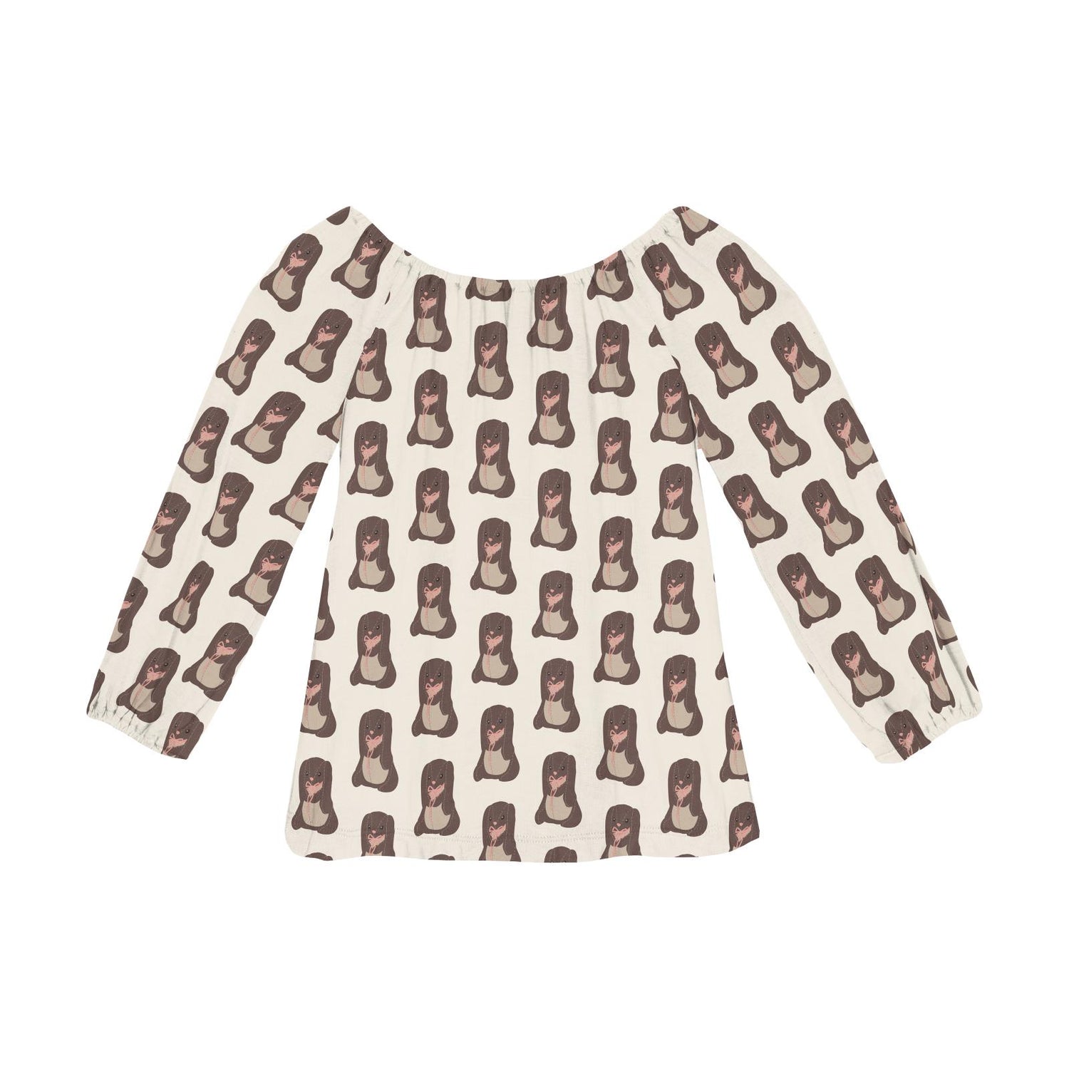 Print Long Sleeve Peasant Top in Natural Velveteen Rabbit