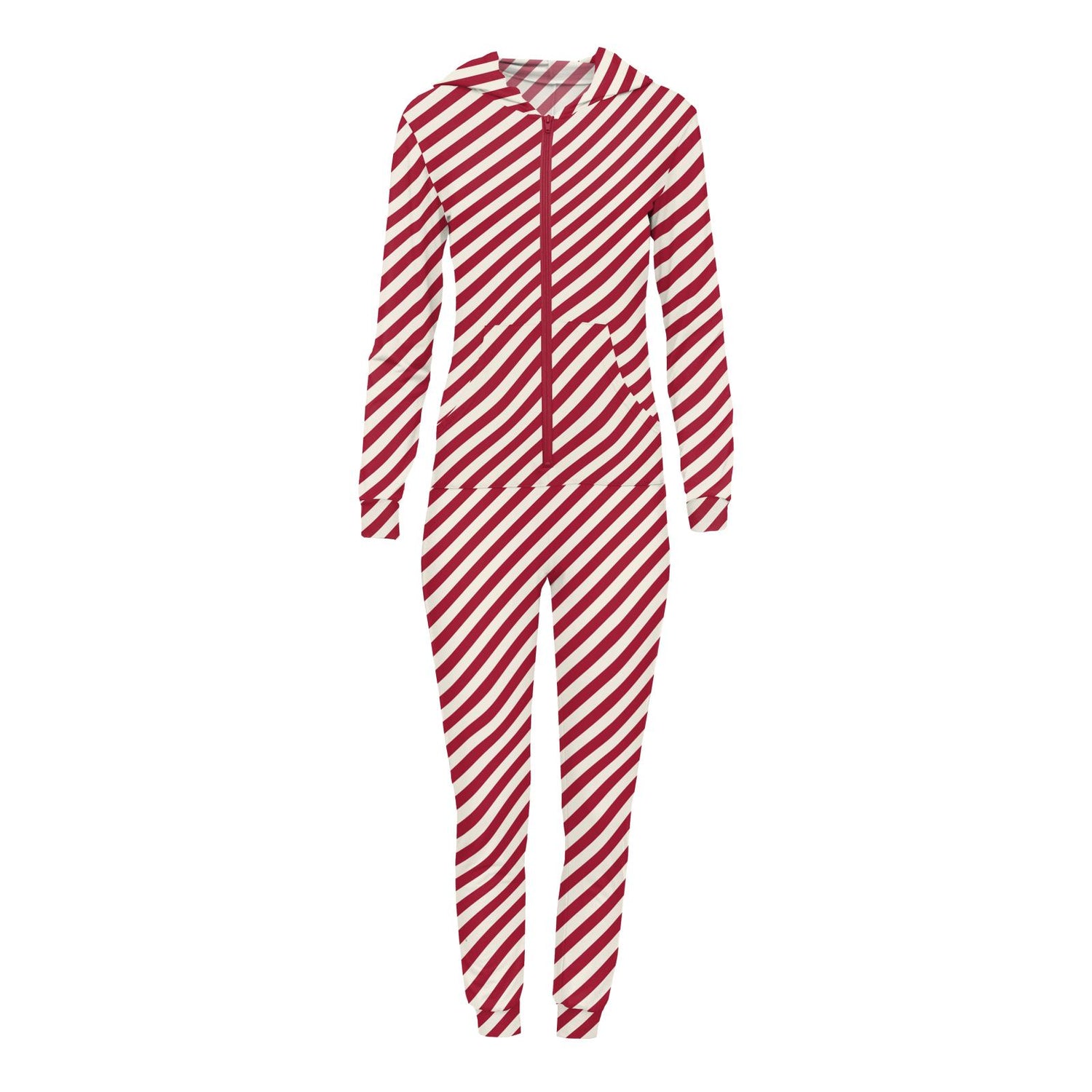 Women's Print Long Sleeve Jumpsuit with Hood in Candy Cane Twist