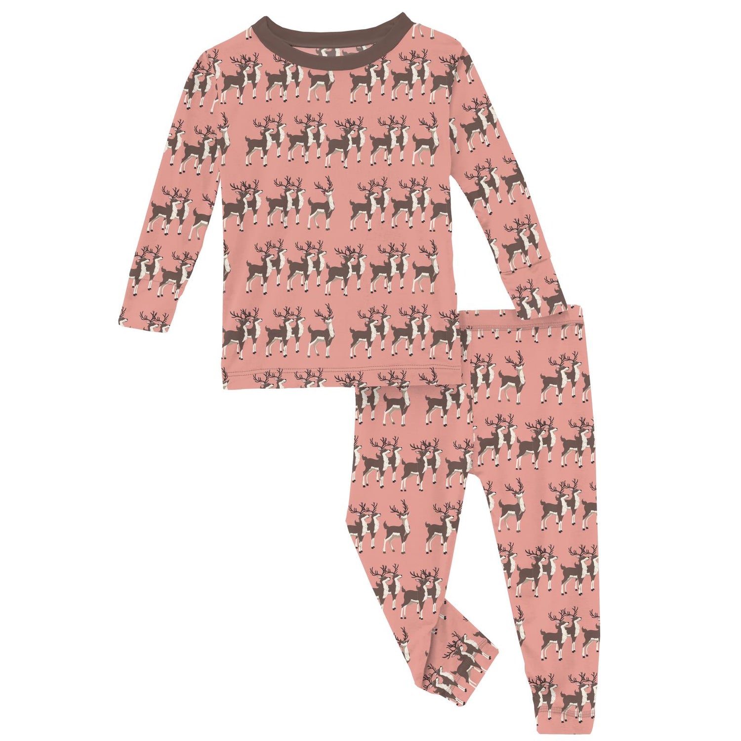 Print Long Sleeve Pajama Set in Blush Rudolph