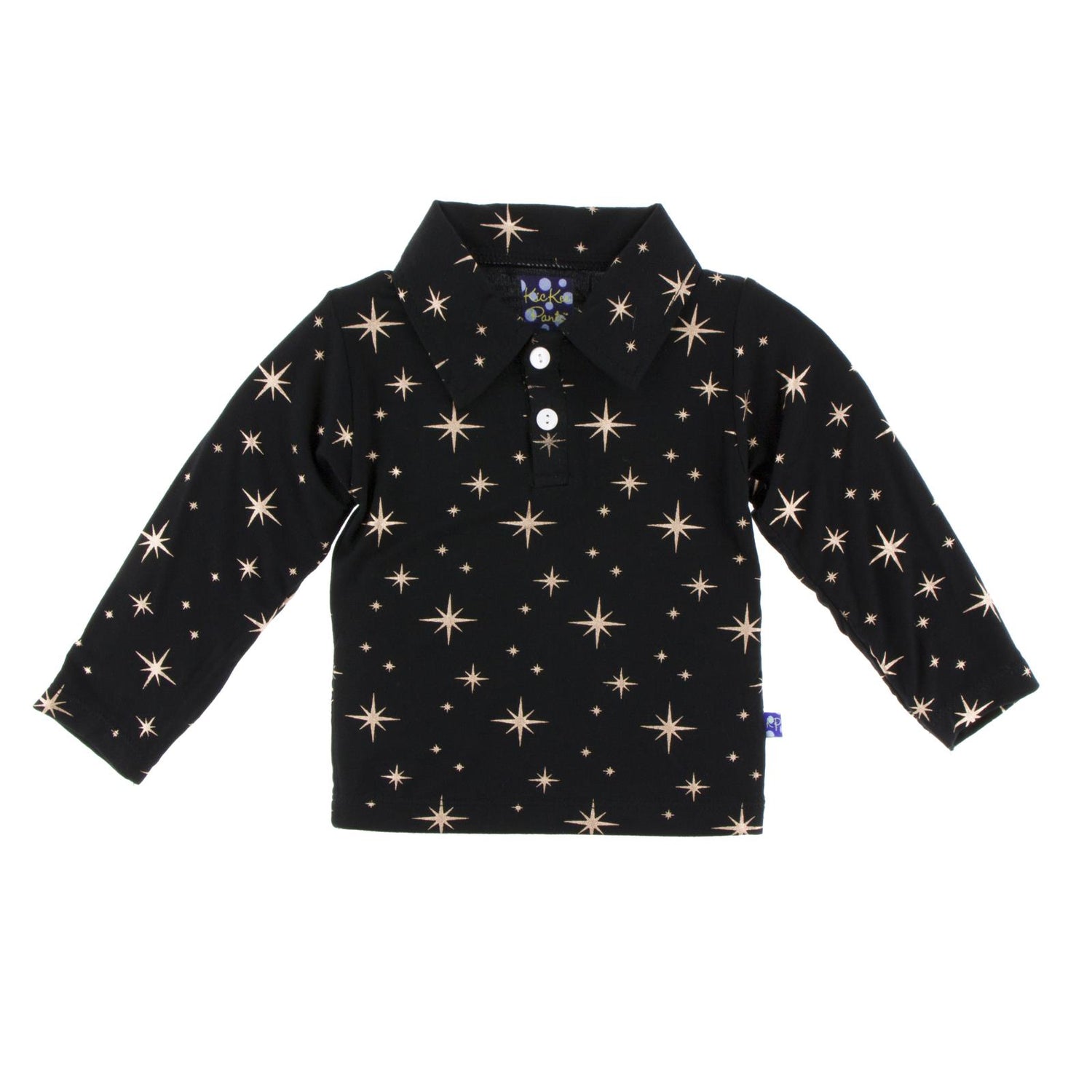 Print Long Sleeve Polo in Rose Gold Bright Stars