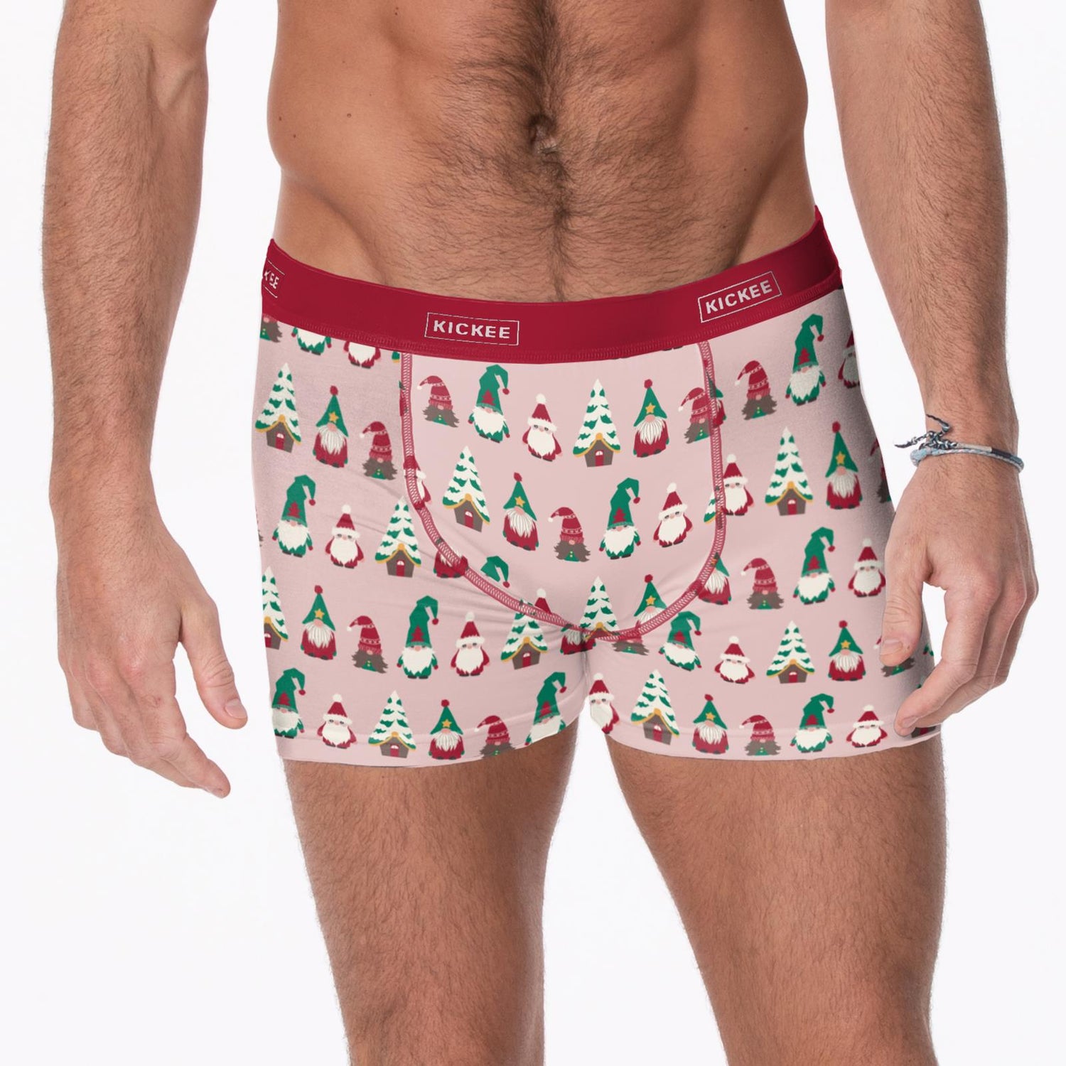 Men's Print Boxer Brief in Baby Rose Gnomes