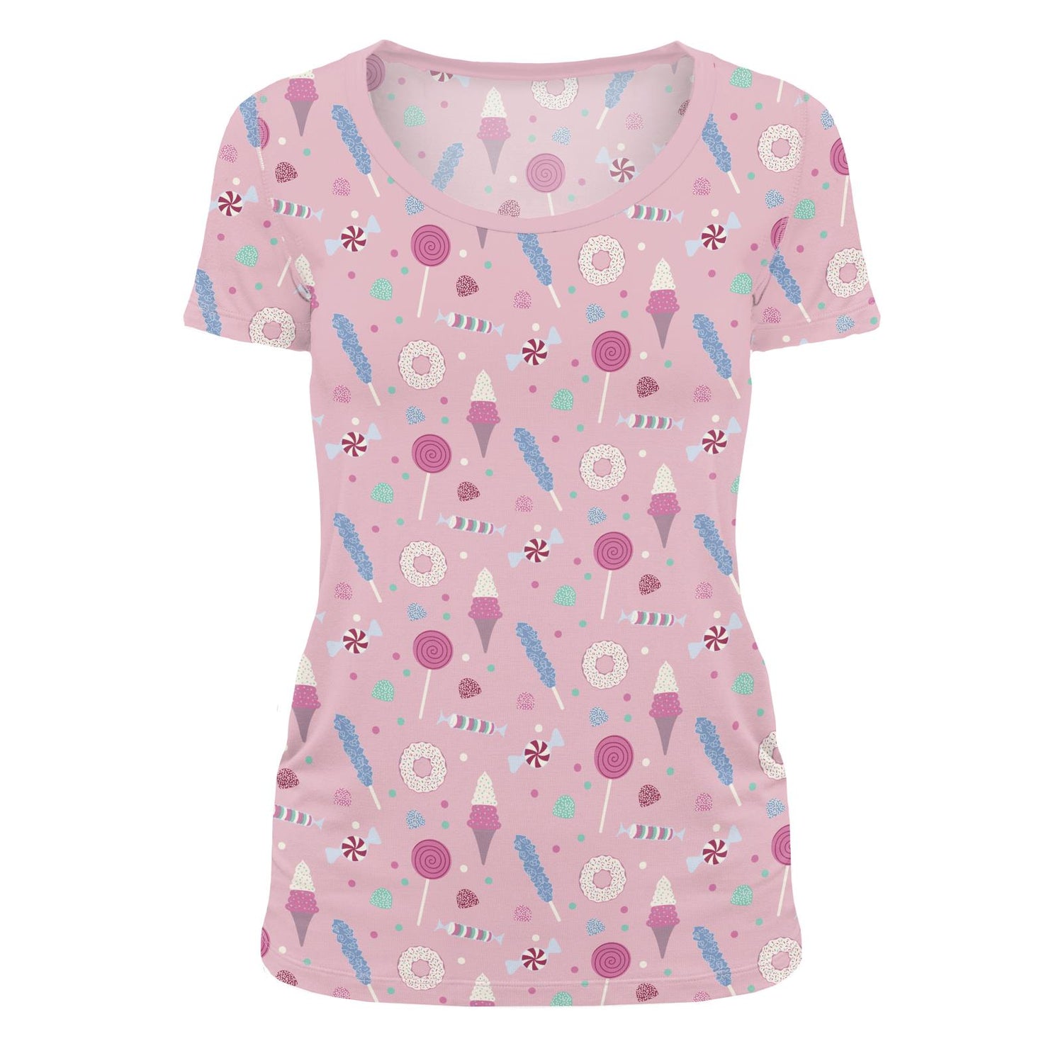 Women's Print Short Sleeve Scoop Neck Tee in Cake Pop Candy Dreams