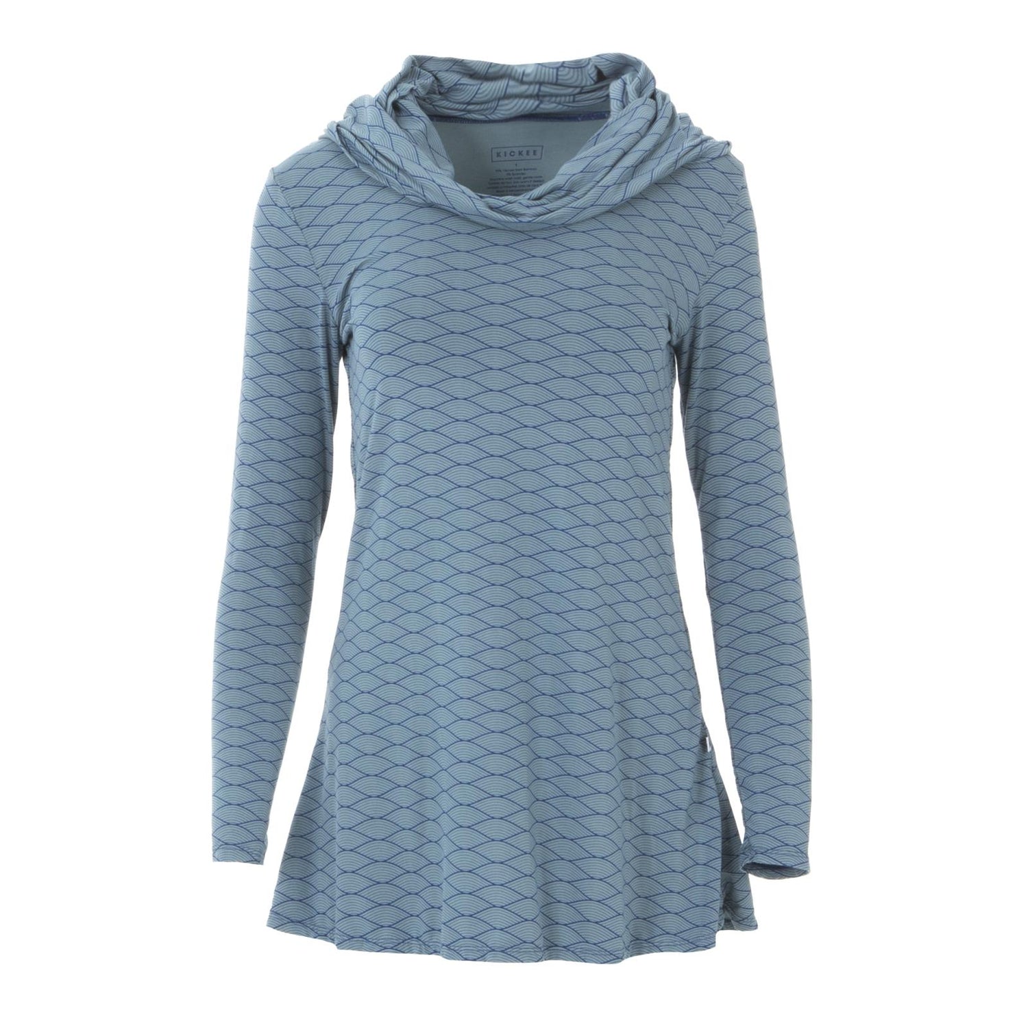 Print Women's Long Sleeve Cowl-Neck Tunic in Dusty Sky Tides