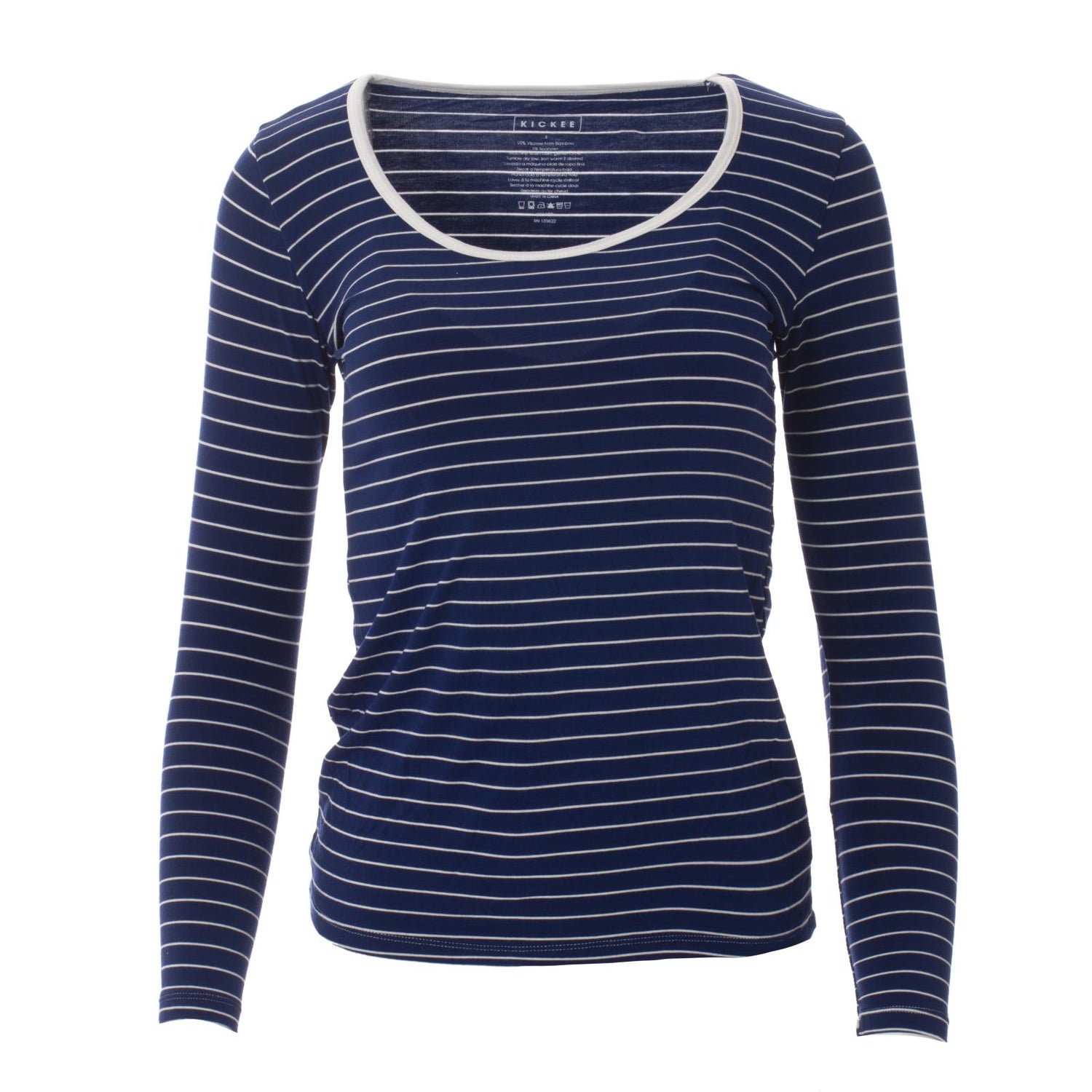 Print Long Sleeve Scoop Neck Tee in Tokyo Navy Stripe