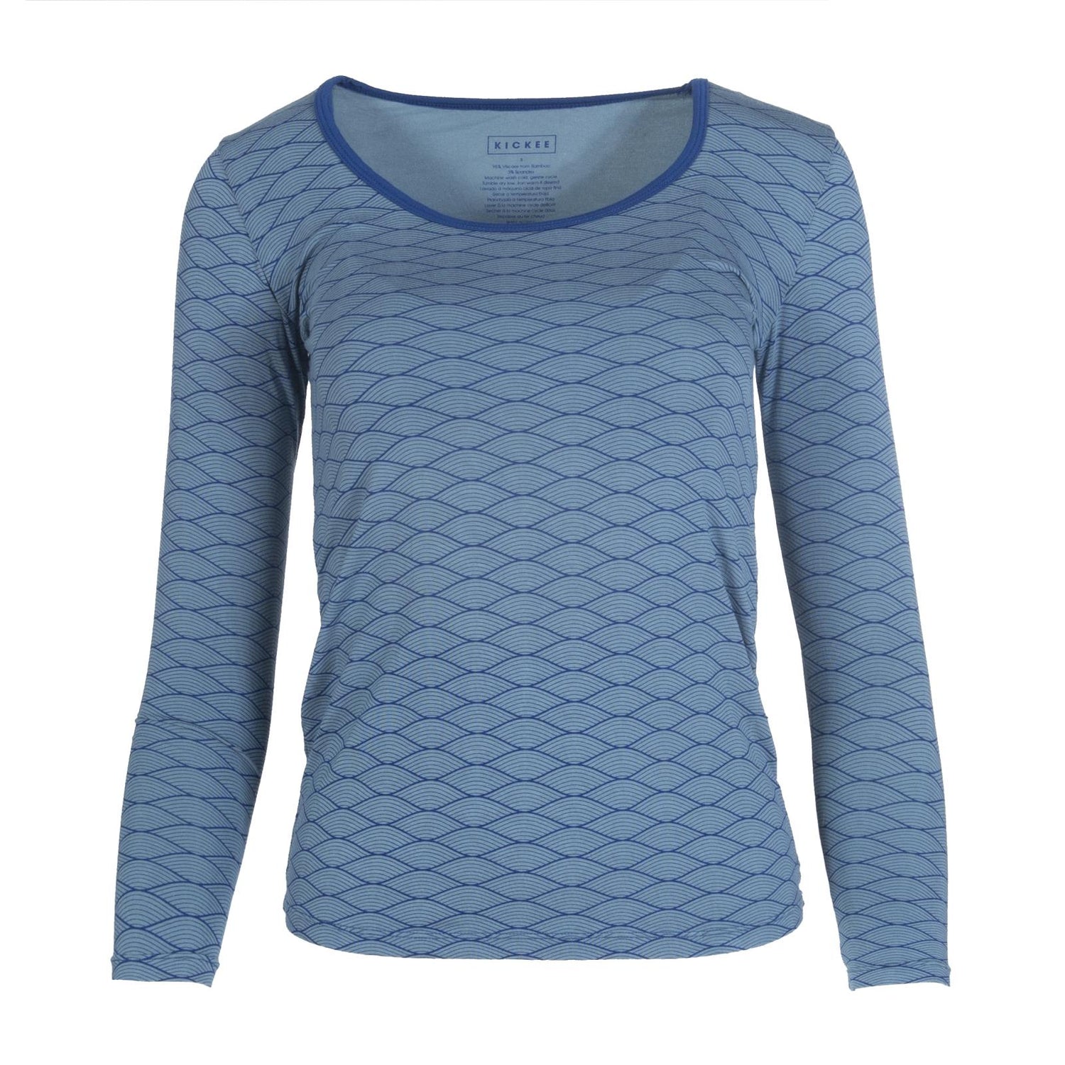 Print Long Sleeve Scoop Neck Tee in Dusty Sky Tides