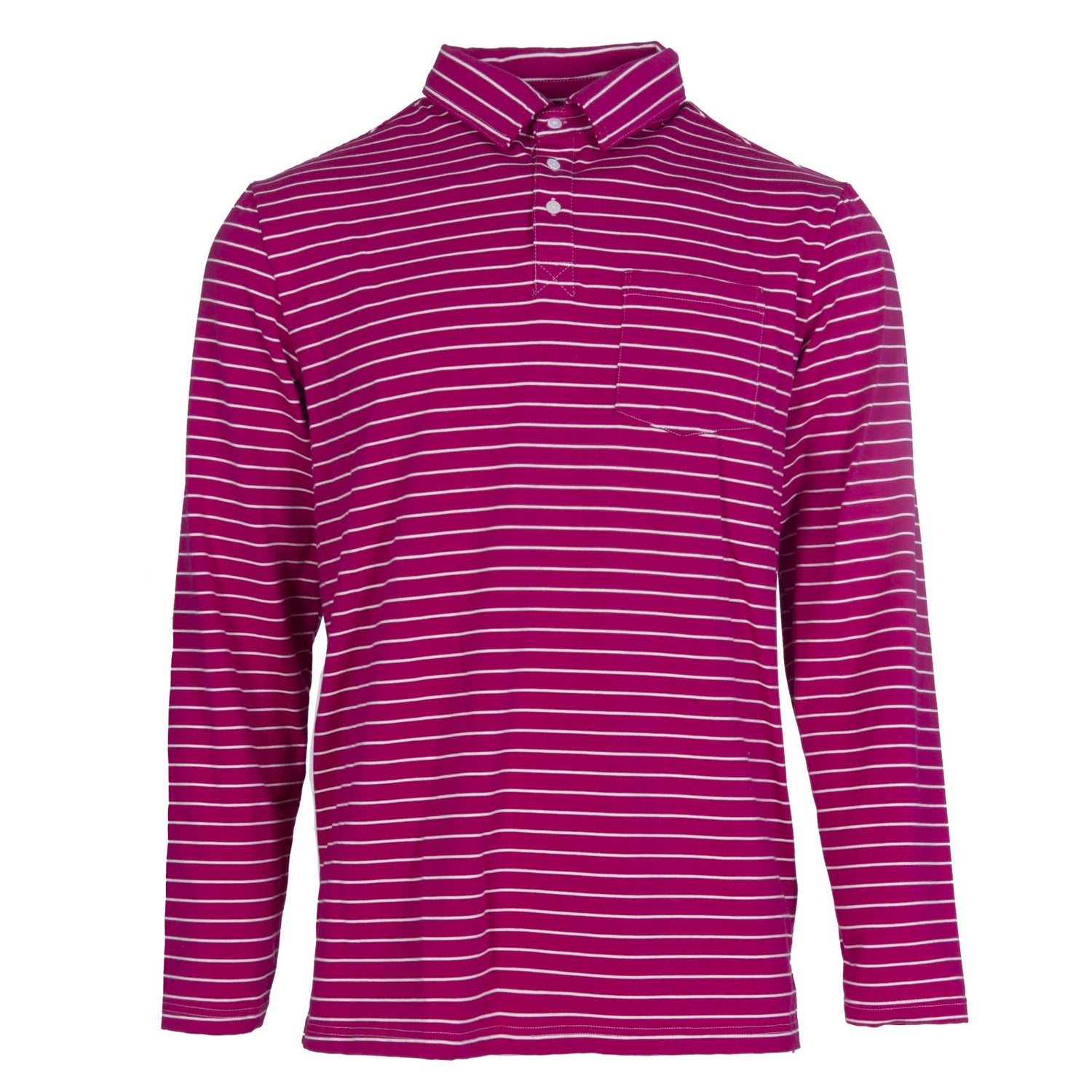 Men's Print Long Sleeve Luxe Jersey Polo with Pocket in Tokyo Dragonfruit Stripe