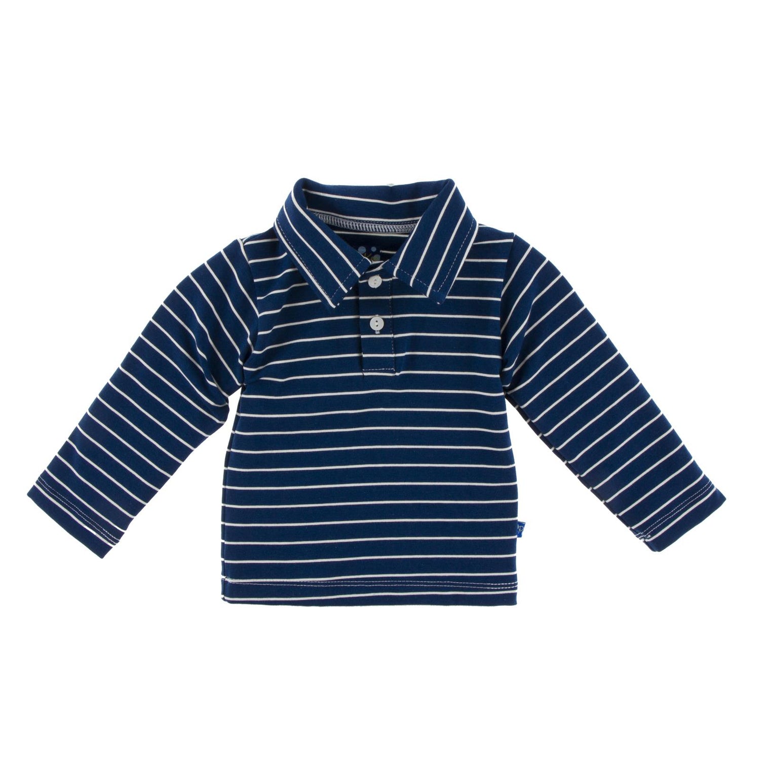 Print Long Sleeve Luxe Jersey Polo in Tokyo Navy Stripe (177399)