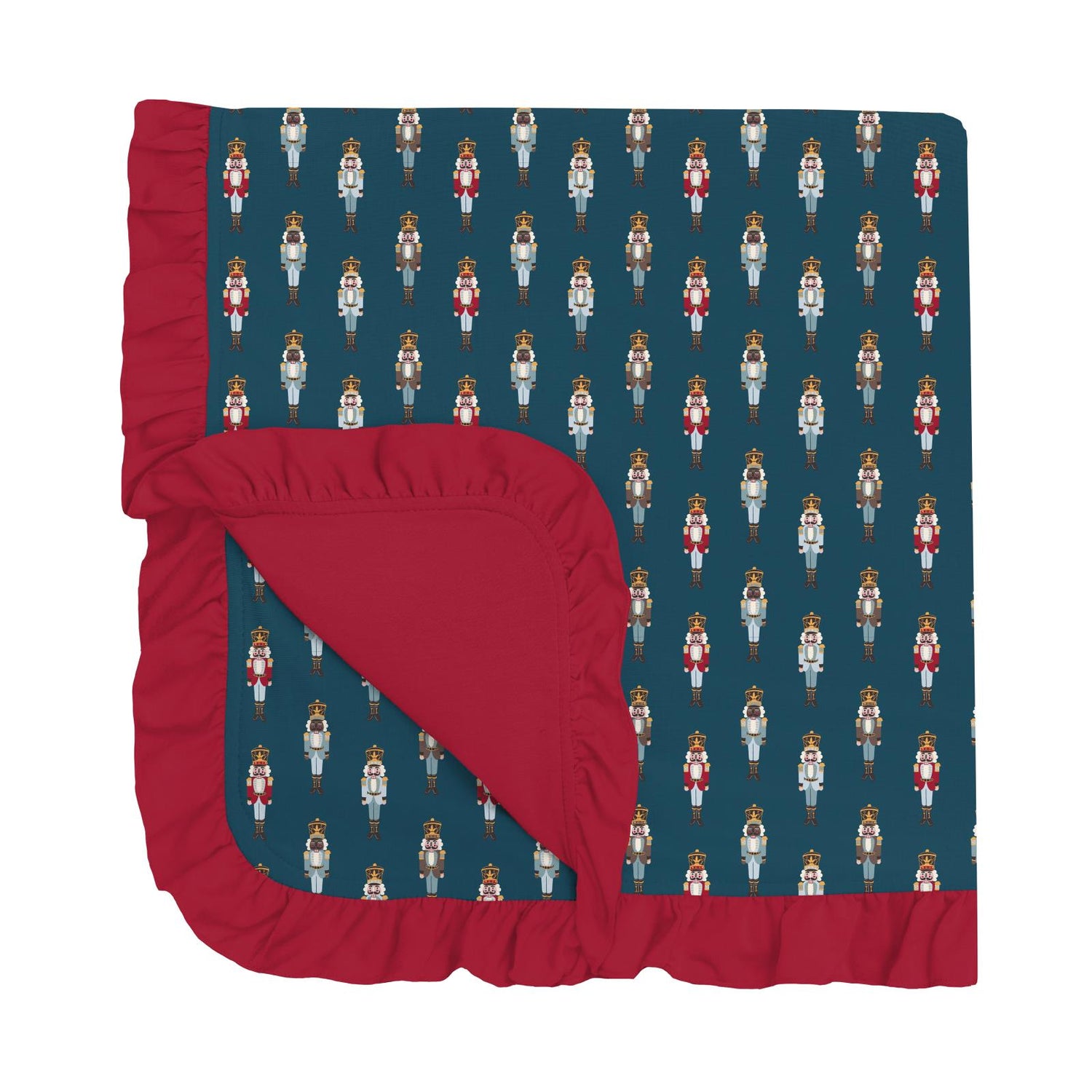 Print Ruffle Stroller Blanket in Peacock Nutcrackers