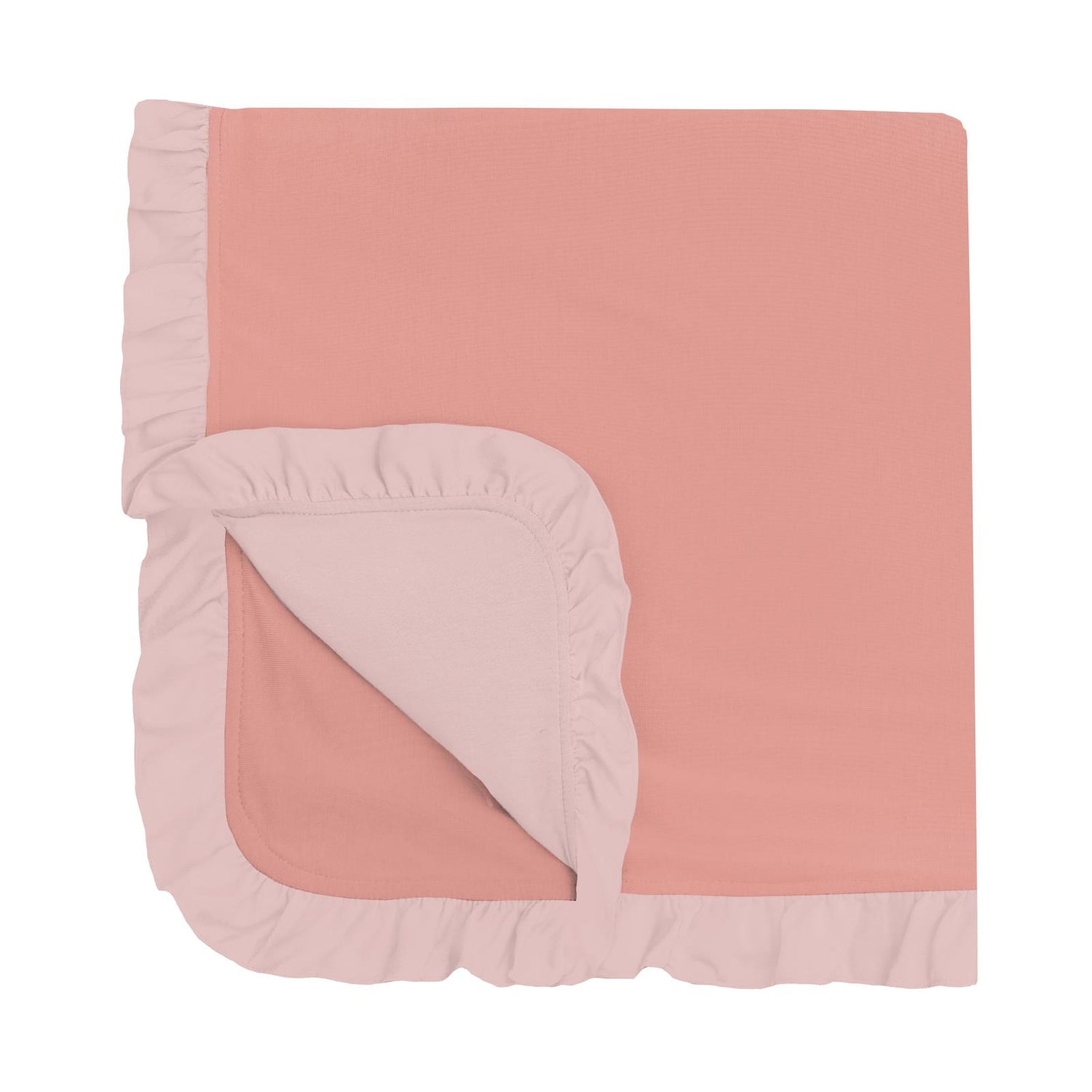 Ruffle Stroller Blanket in Blush with Baby Rose