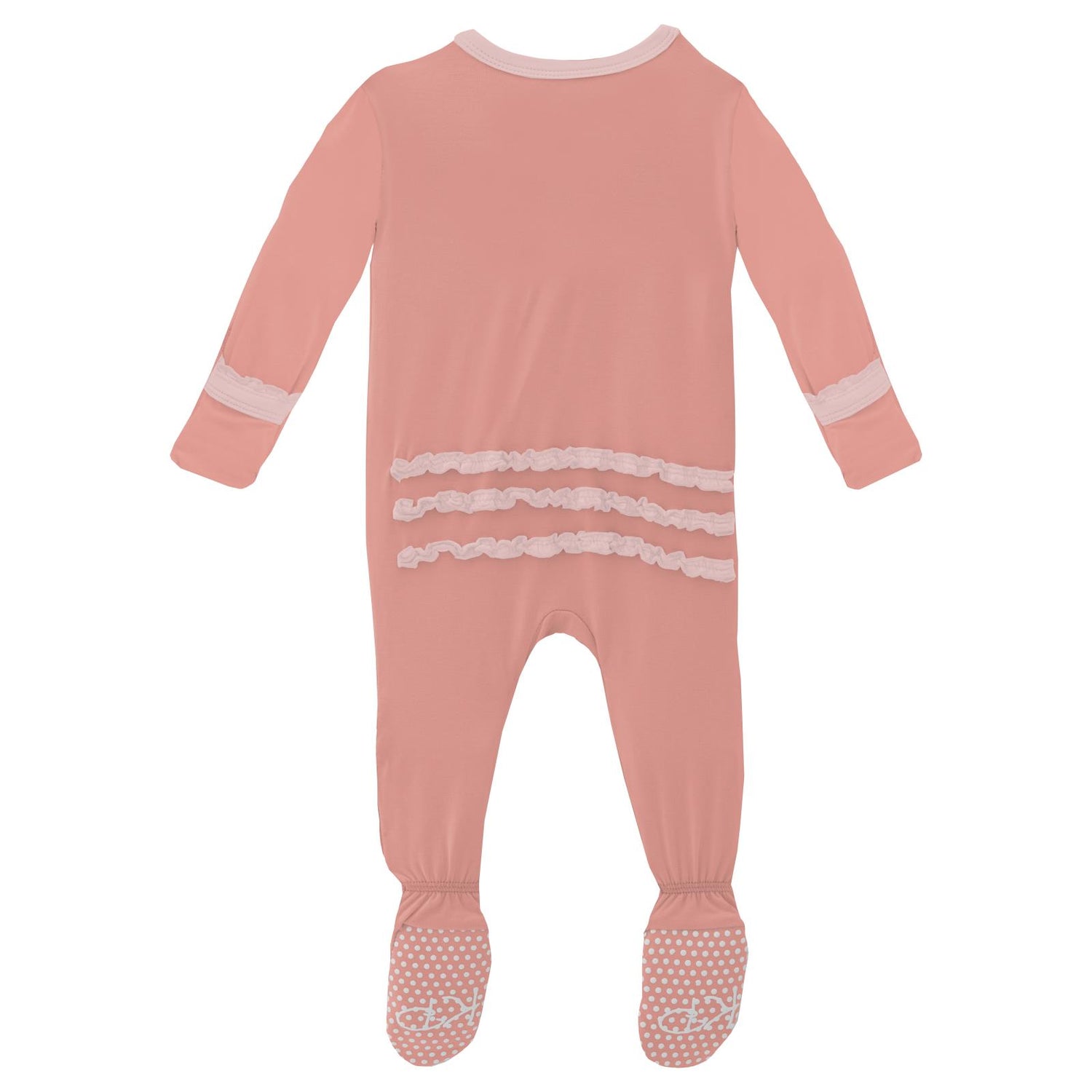 Muffin Ruffle Footie with 2 Way Zipper in Blush with Baby Rose