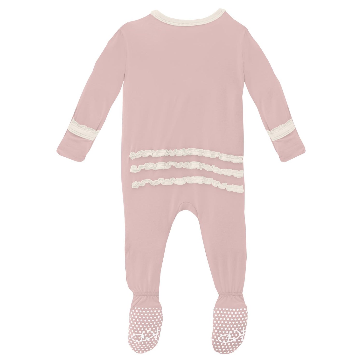 Muffin Ruffle Footie with 2 Way Zipper in Baby Rose with Natural