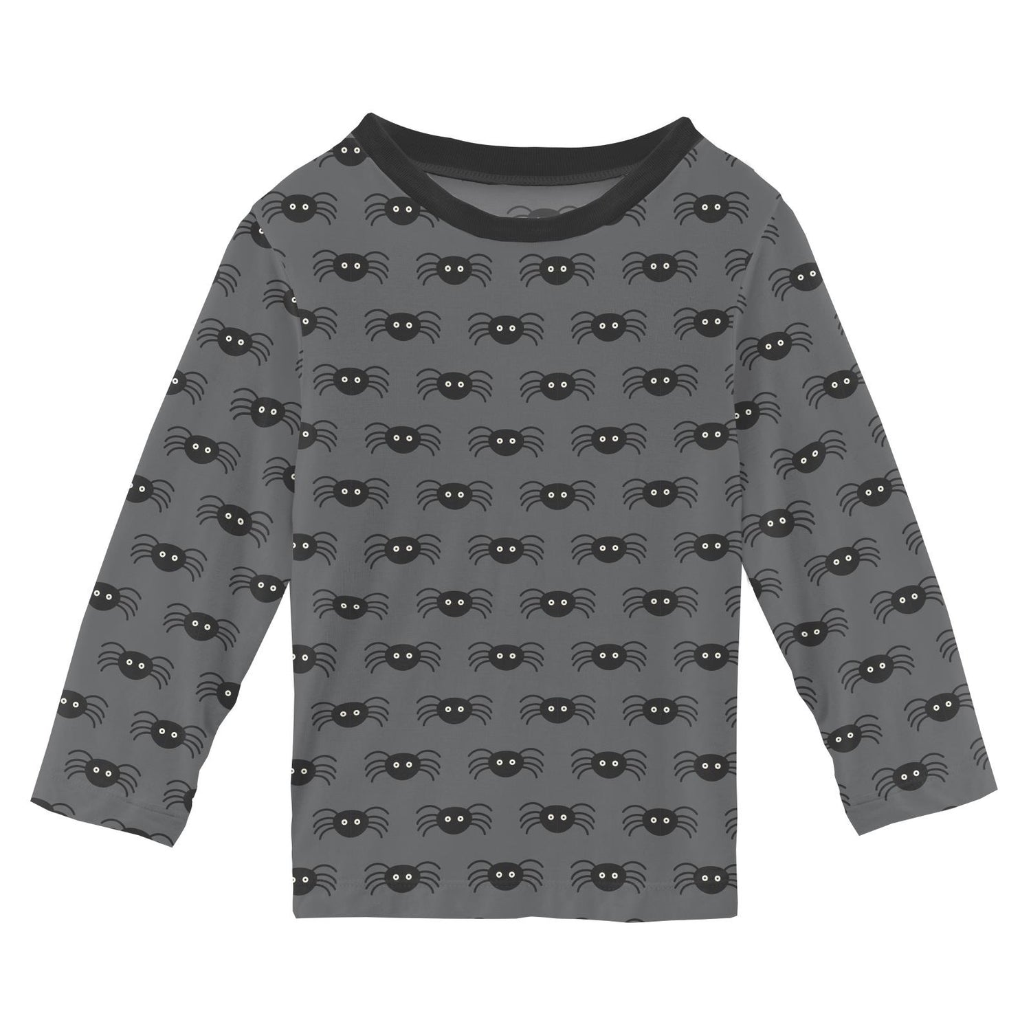 Print Long Sleeve Crew Neck Tee in Stone Spiders