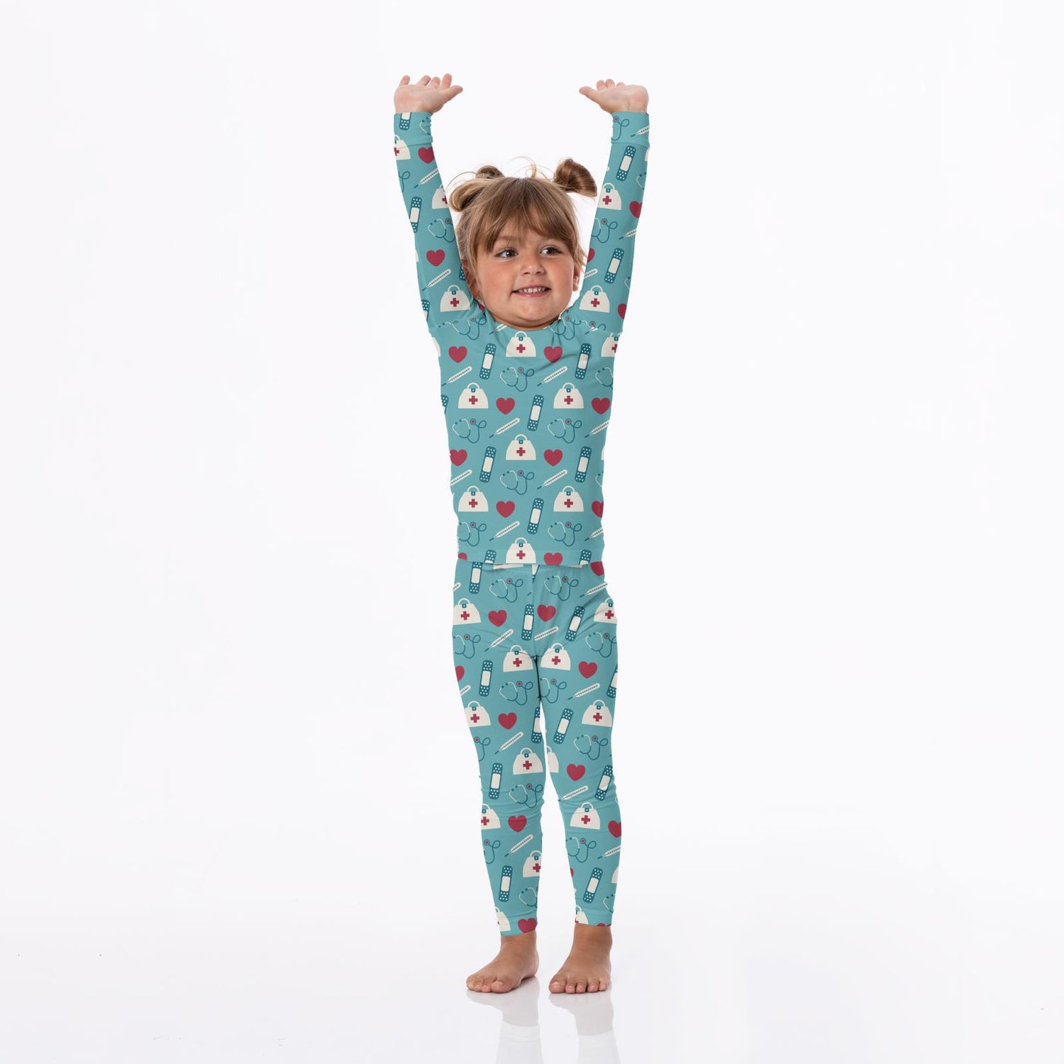 Print Long Sleeve Pajama Set in Glacier Medicine