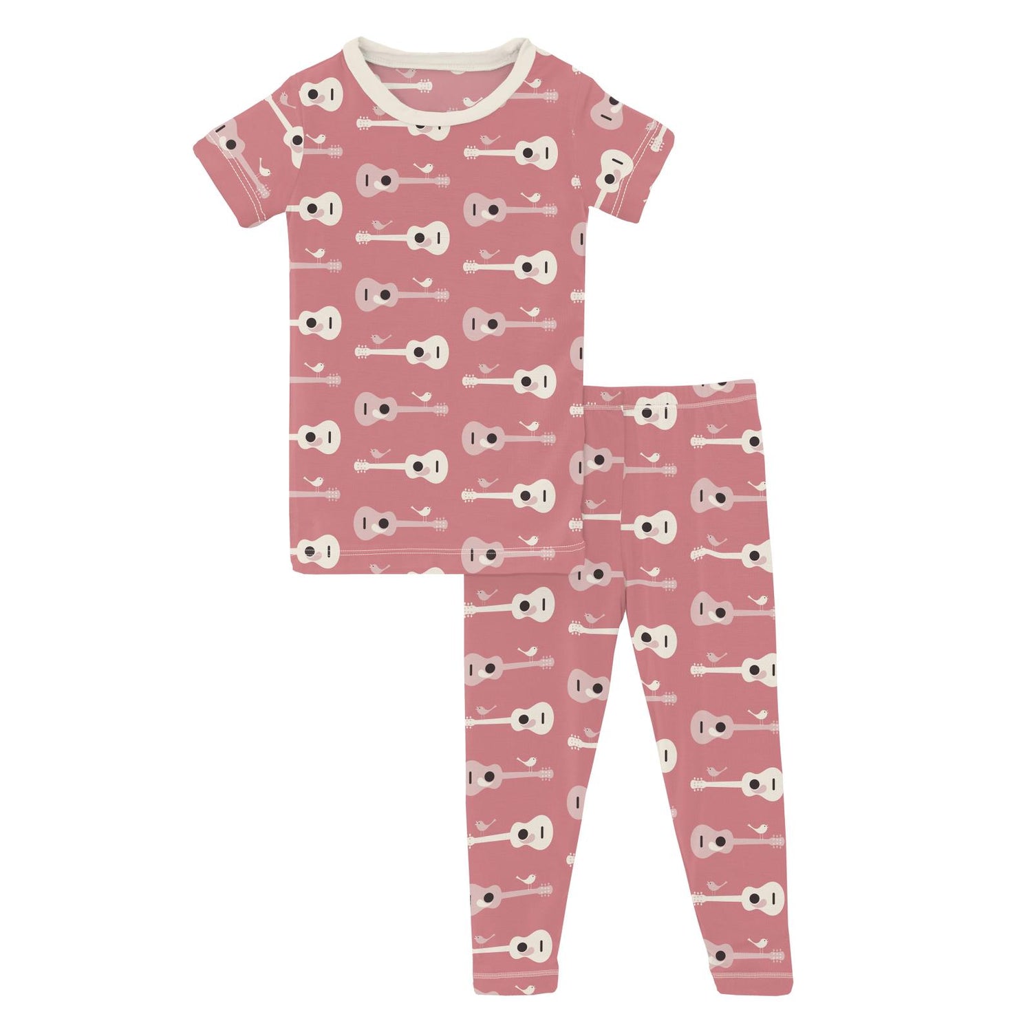 Print Short Sleeve Pajama Set in Desert Rose Guitar Birds