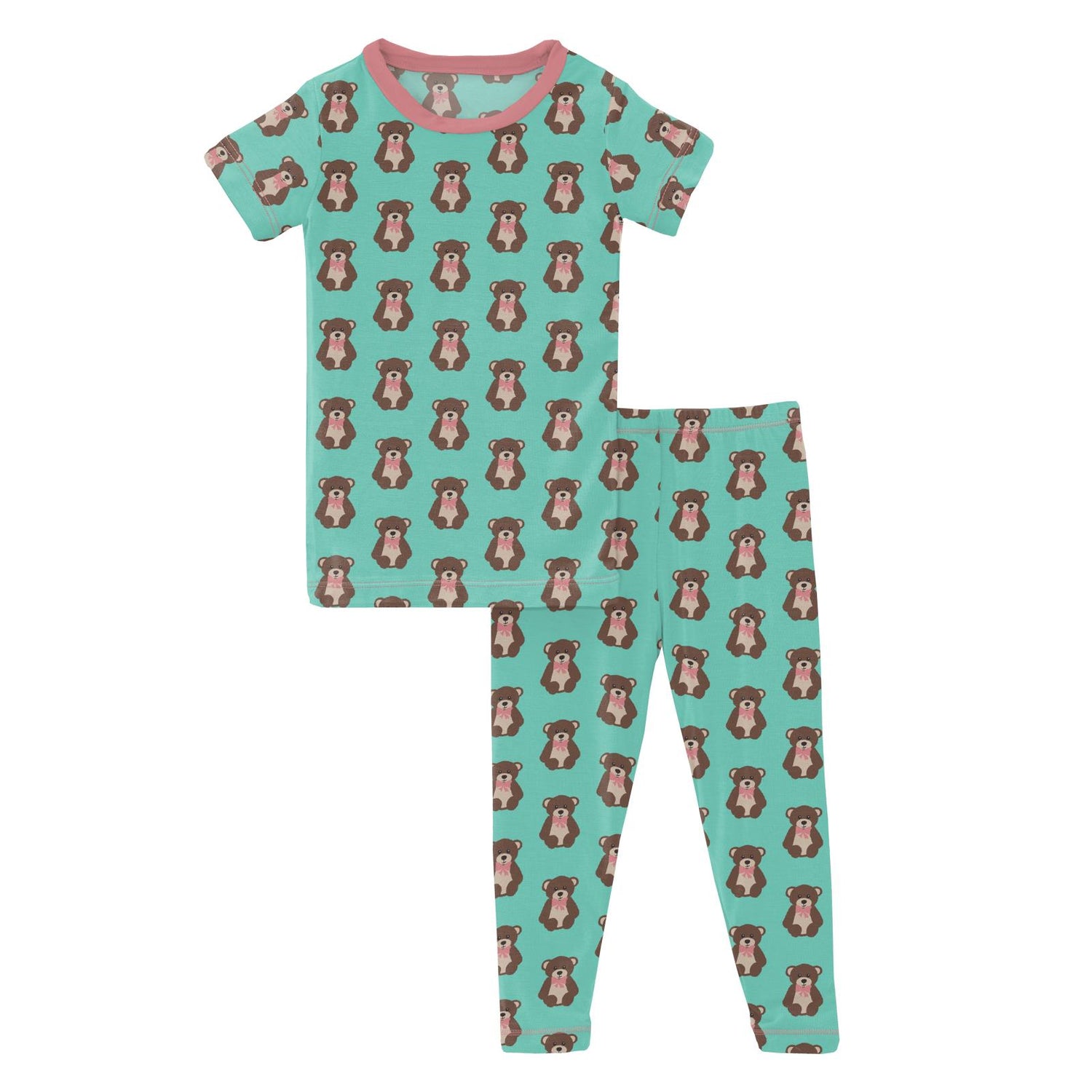 Print Short Sleeve Pajama Set in Glass Teddy Bear