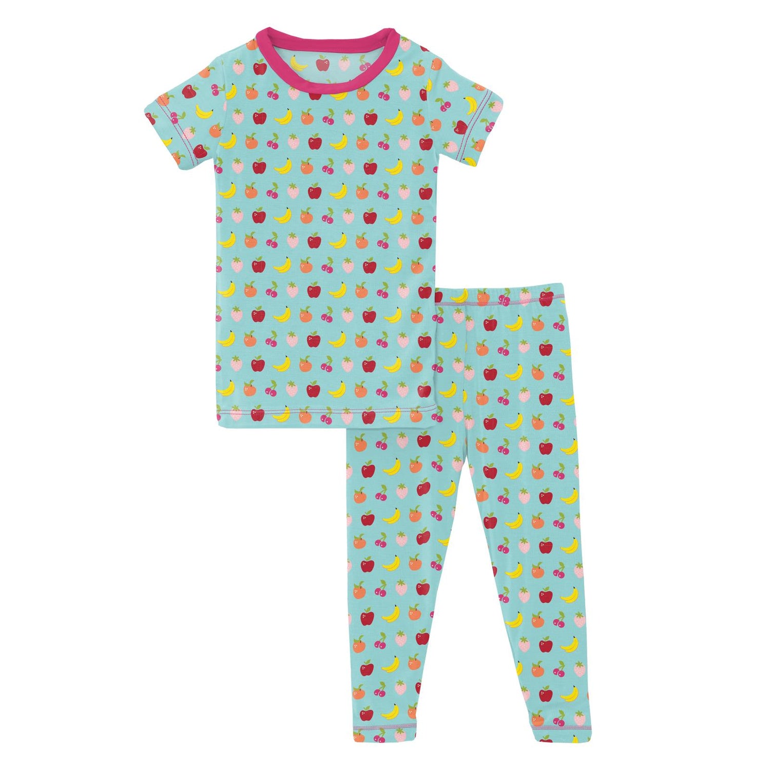 Print Short Sleeve Pajama Set in Summer Sky Mini Fruit