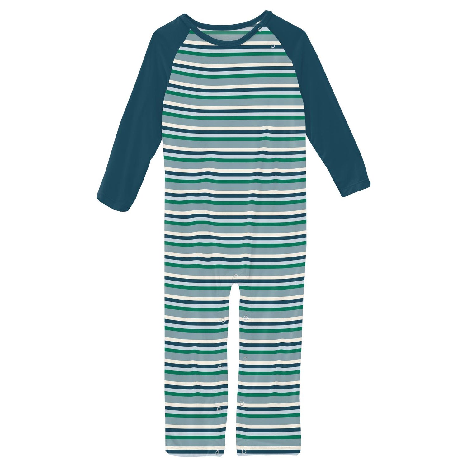 Print Long Sleeve Raglan Romper in Stormy Sea Stripe