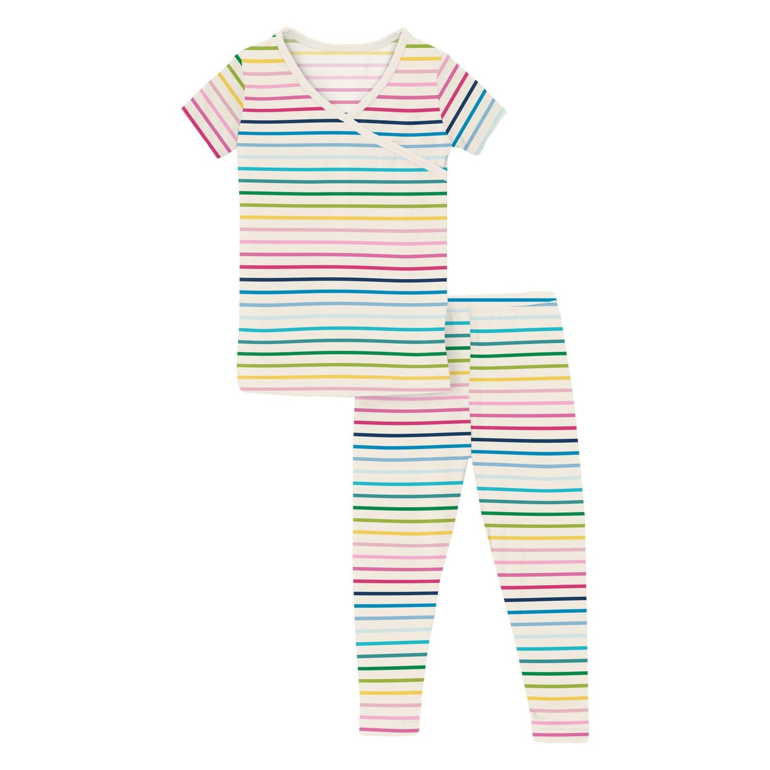 Print Short Sleeve Kimono Pajama Set in Happy Stripe (336654)