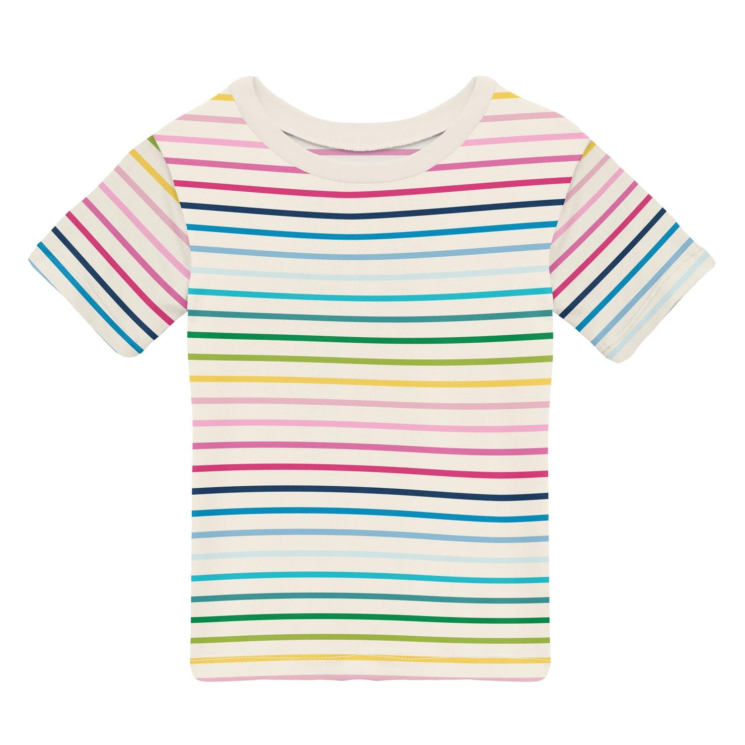 Print Short Sleeve Crew Neck Tee in Happy Stripe (336673)