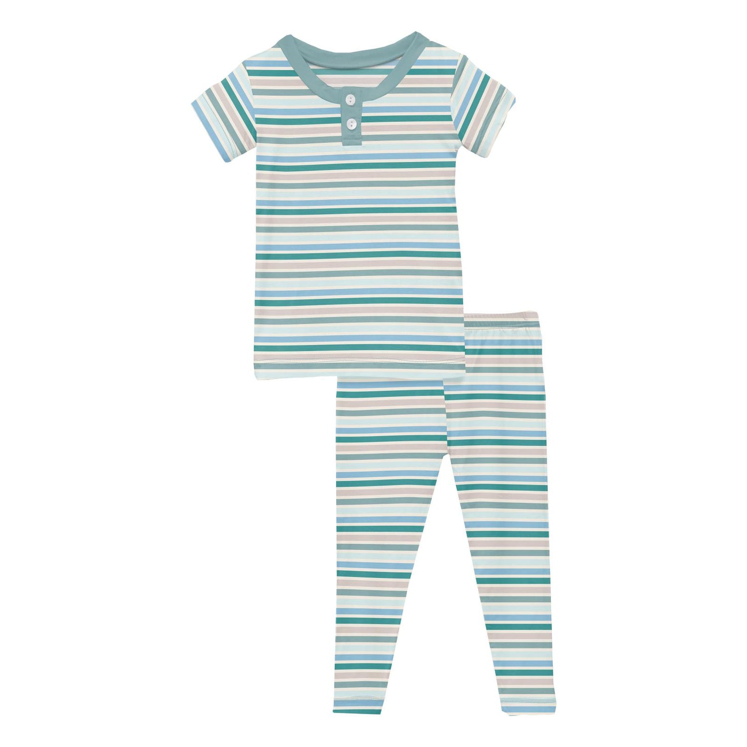 Print Short Sleeve Henley Pajama Set in Lakeside Stripe (337308)