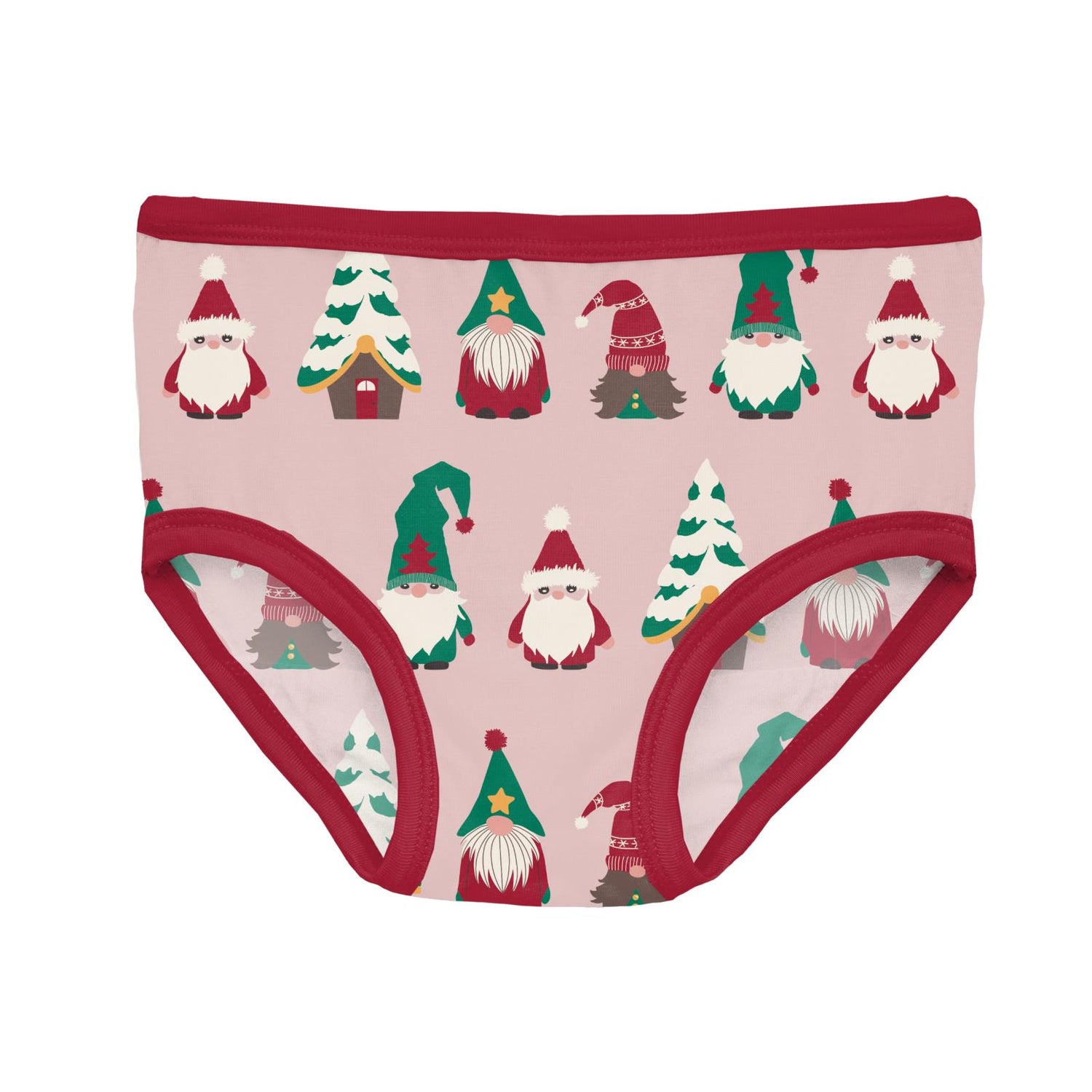 Print Girl's Underwear Set of 3 in Peacock Nutcrackers, Crimson & Baby Rose Gnomes