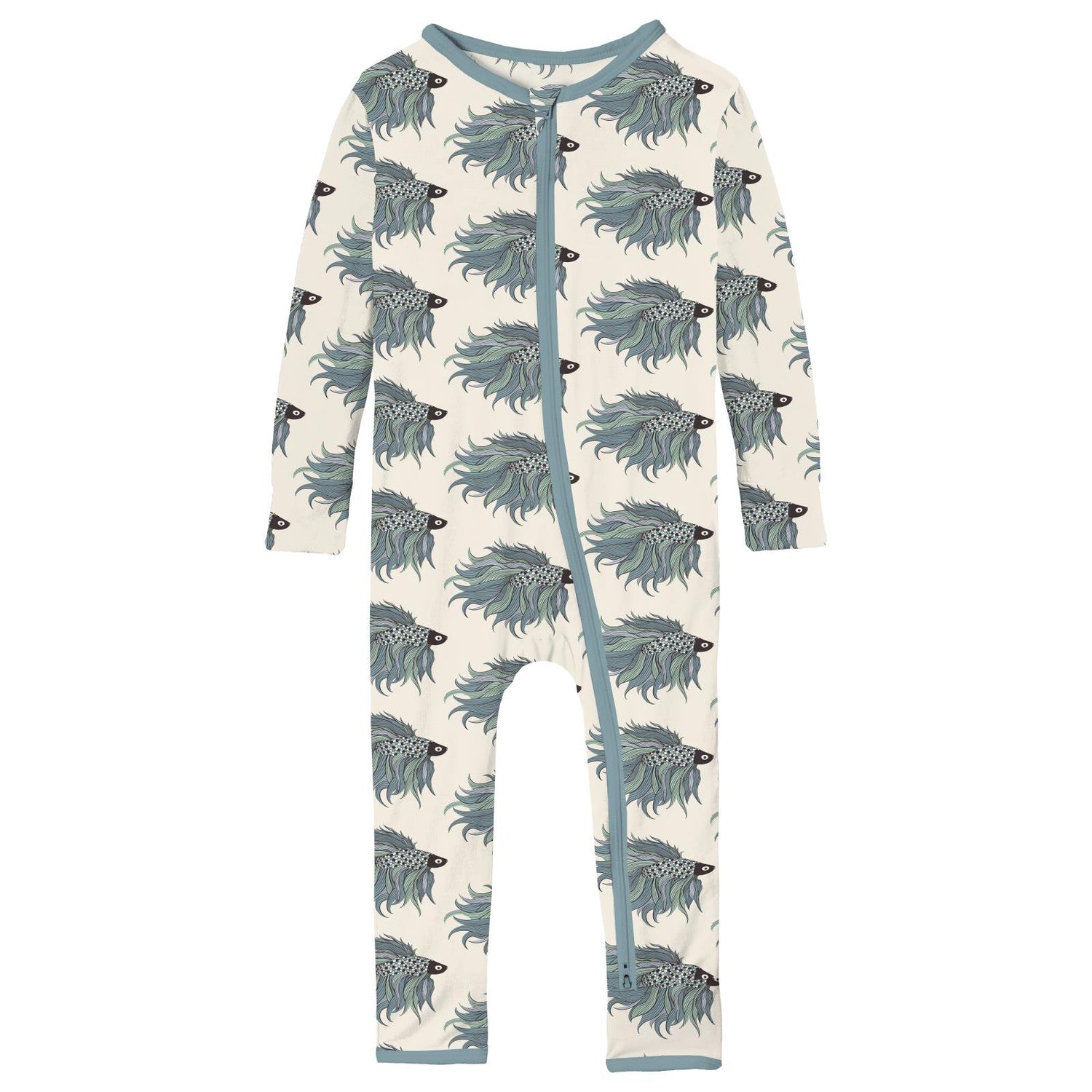 Print Coverall with 2 Way Zipper in Natural Rainbow Fish