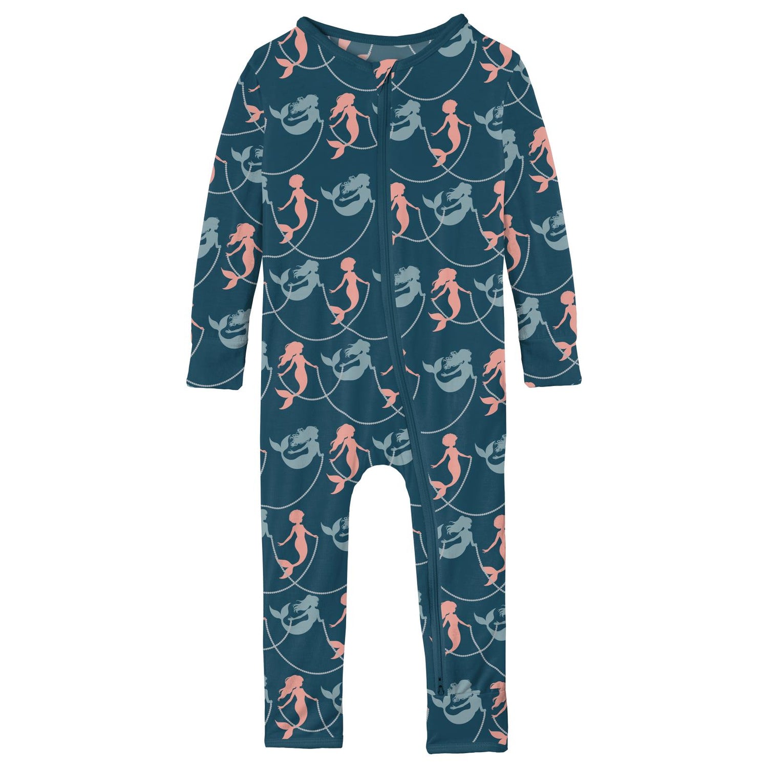 Print Coverall with 2 Way Zipper in Peacock Mermaids & Pearls