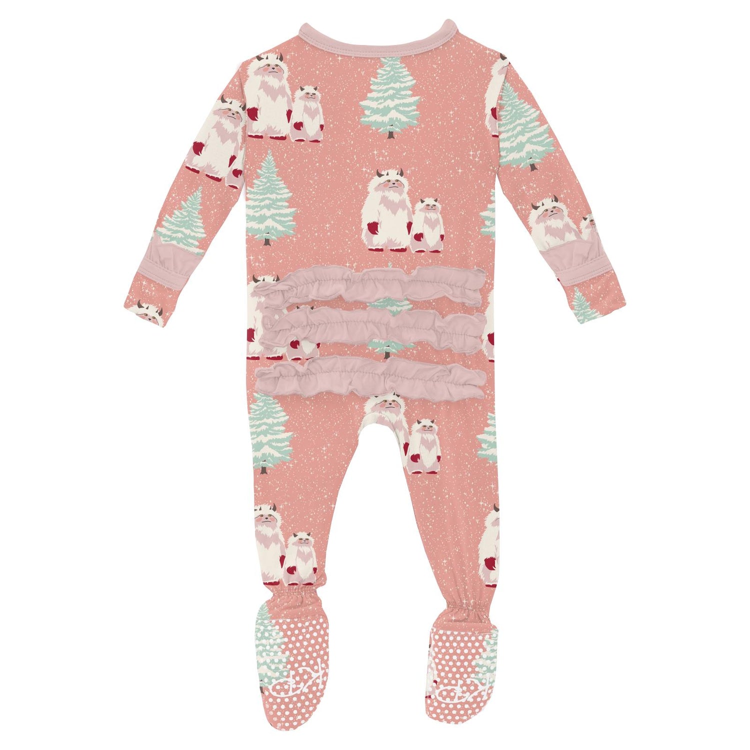 Print Classic Ruffle Footie with 2 Way Zipper in Blush Yeti