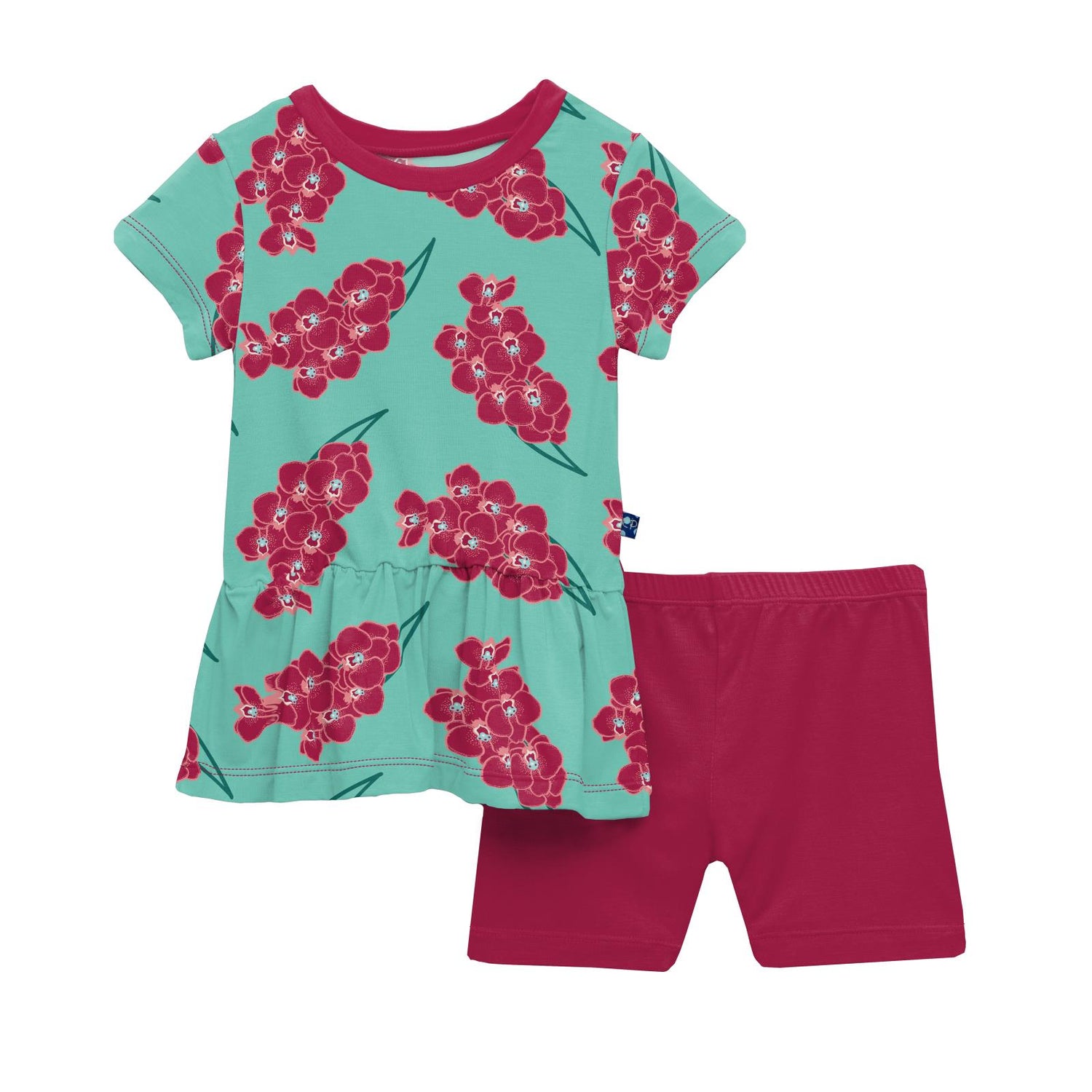 Print Short Sleeve Playtime Outfit Set in Glass Orchids