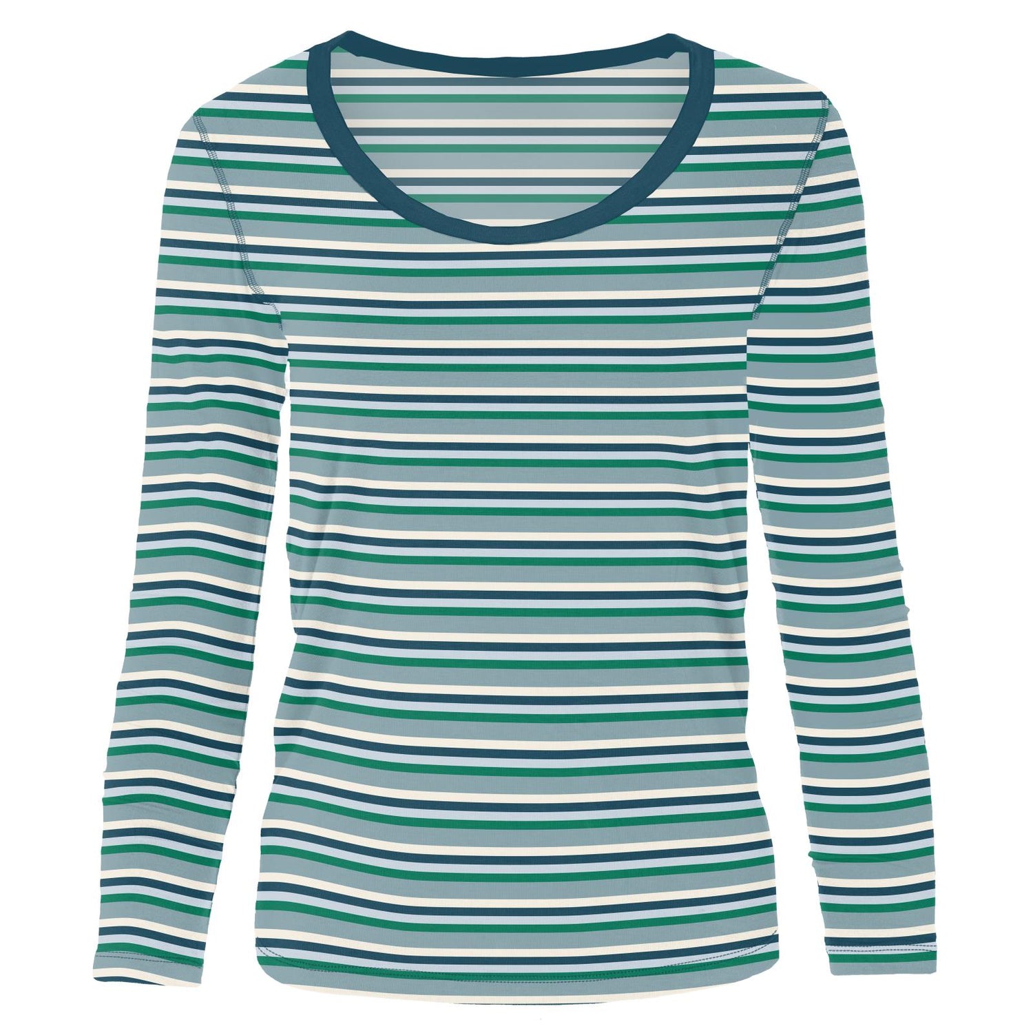 Women's Print Long Sleeve Scoop Neck Tee in Stormy Sea Stripe