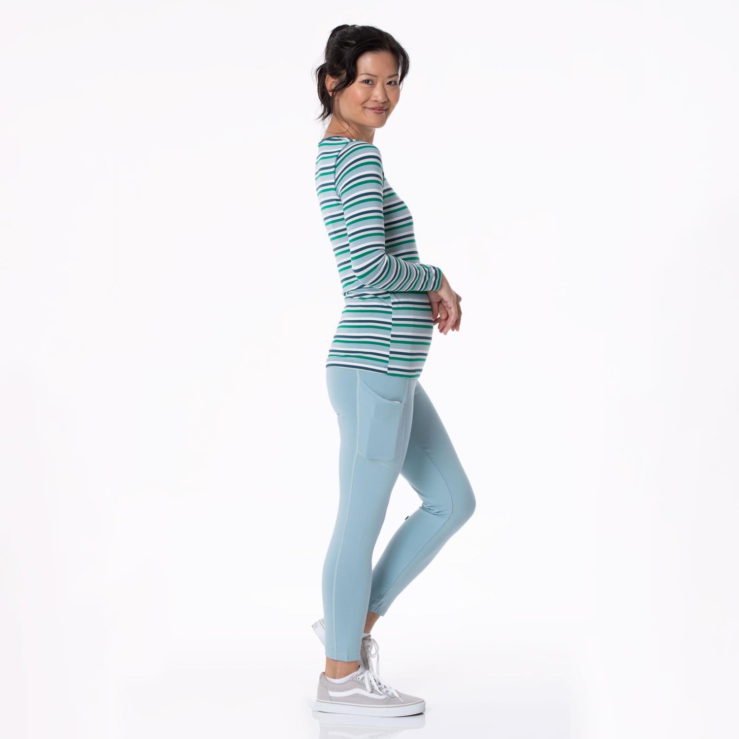 Women's Print Long Sleeve Scoop Neck Tee in Stormy Sea Stripe