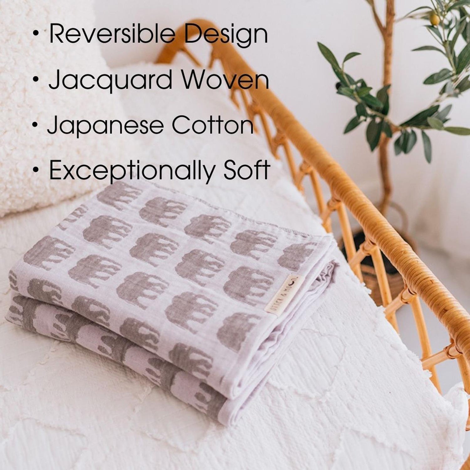 Soft Spun Cotton Jacquard Muslin Swaddle 47 x 47 in Misty Morning/Slate Gray Elephants (360462)