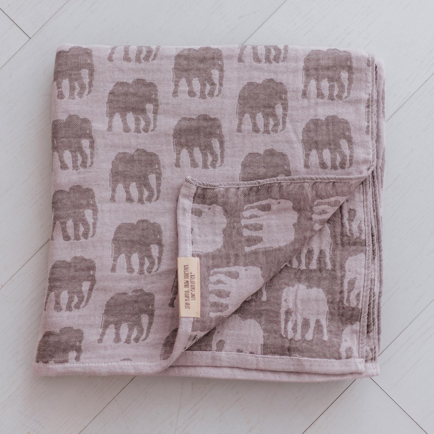 Soft Spun Cotton Jacquard Muslin Swaddle 47 x 47 in Misty Morning/Slate Gray Elephants (360463)