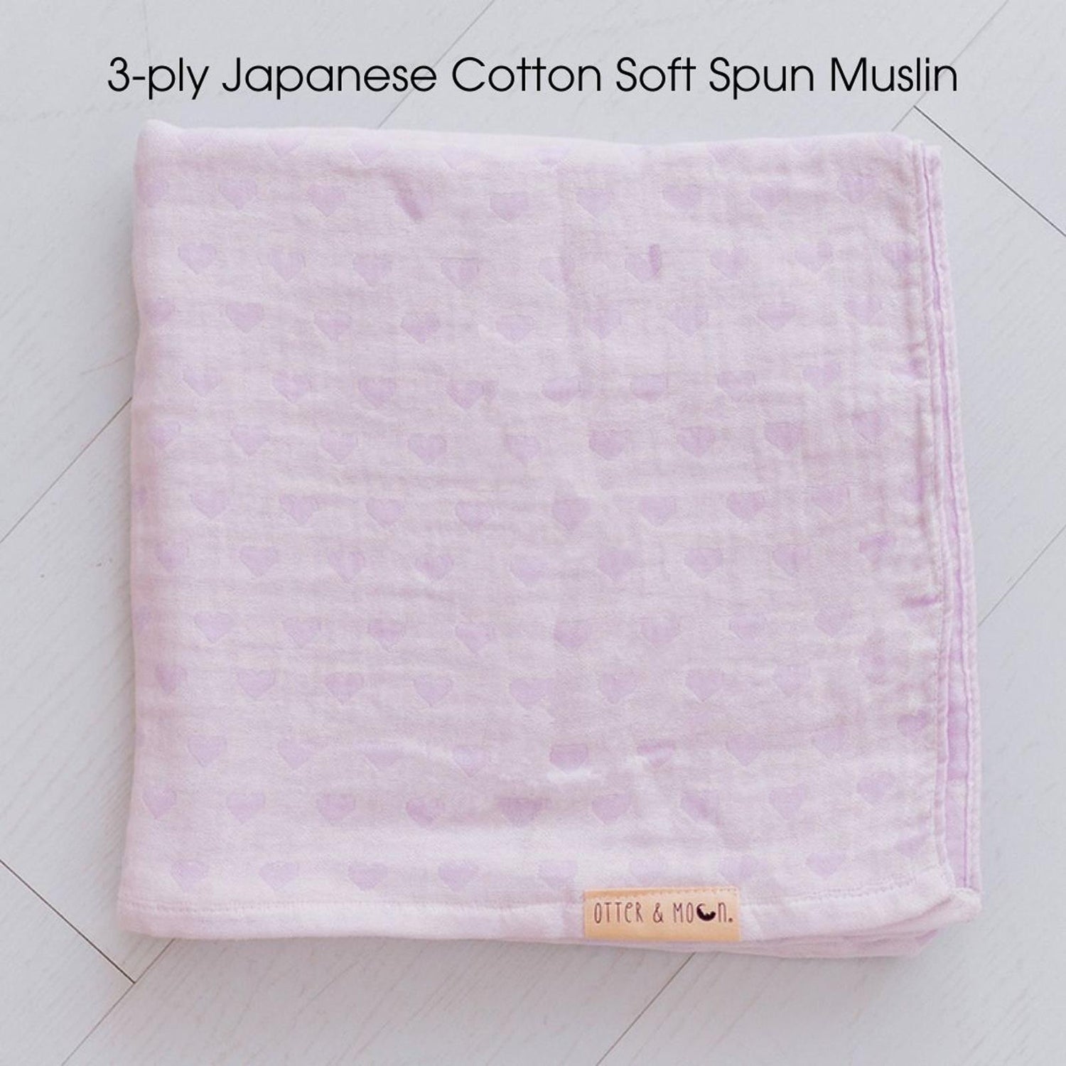 Soft Spun Cotton Jacquard Muslin Swaddle 47 x 47 in Water Lily/Wisteria Tiny Hearts (360476)