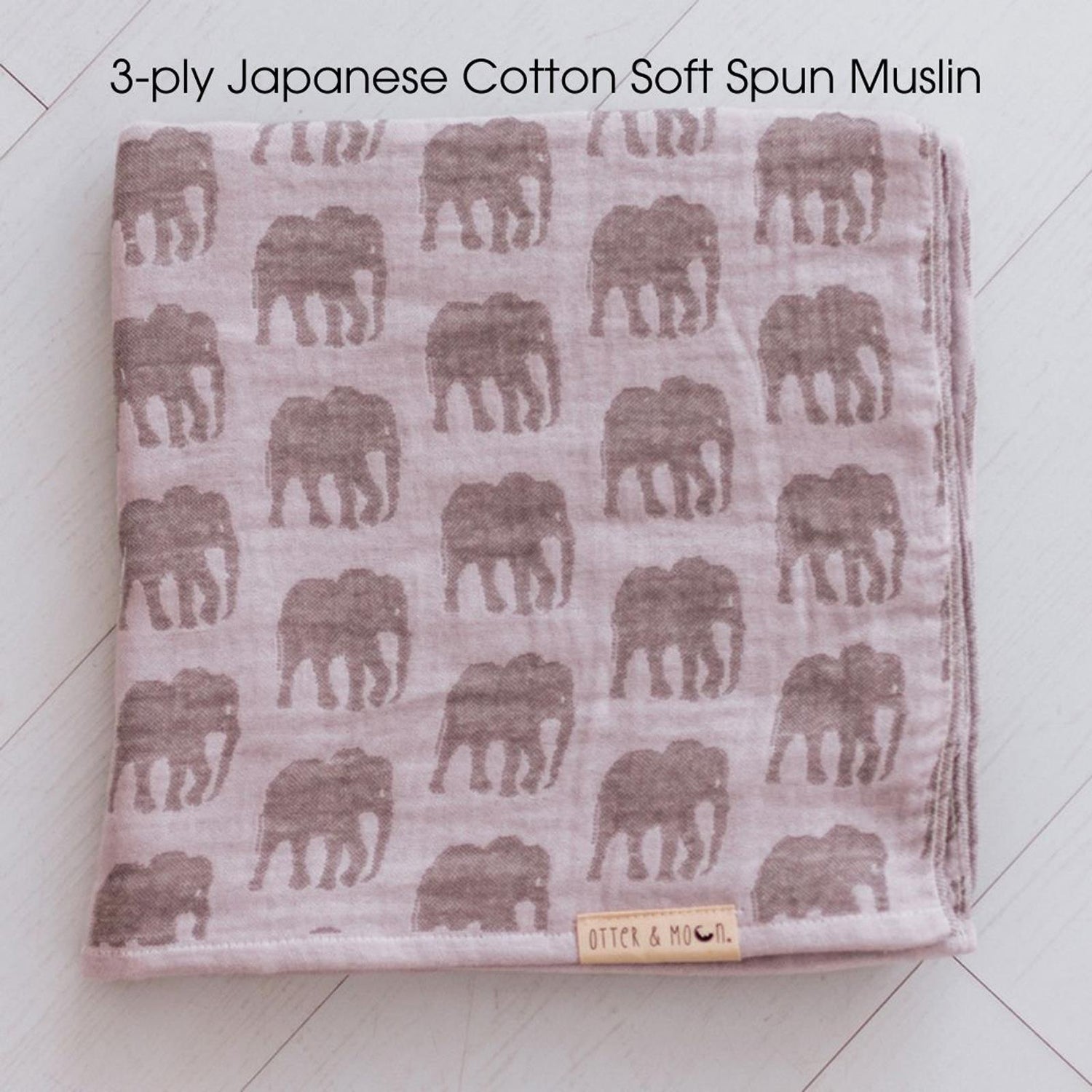 Soft Spun Cotton Jacquard Muslin Swaddle 47 x 47 in Misty Morning/Slate Gray Elephants (360472)