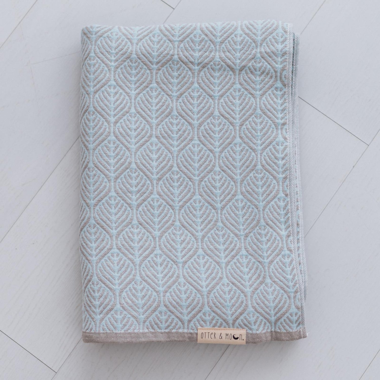 Soft Spun Cotton Jacquard Muslin Blanket 40 x 60 in Baby Blue/Eucalyptus Leaves (360484)