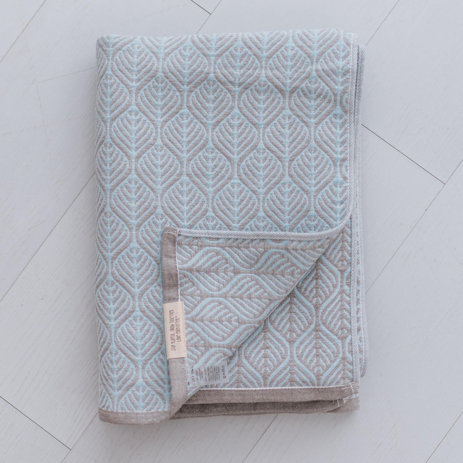Soft Spun Cotton Jacquard Muslin Blanket 40 x 60 in Baby Blue/Eucalyptus Leaves (360489)