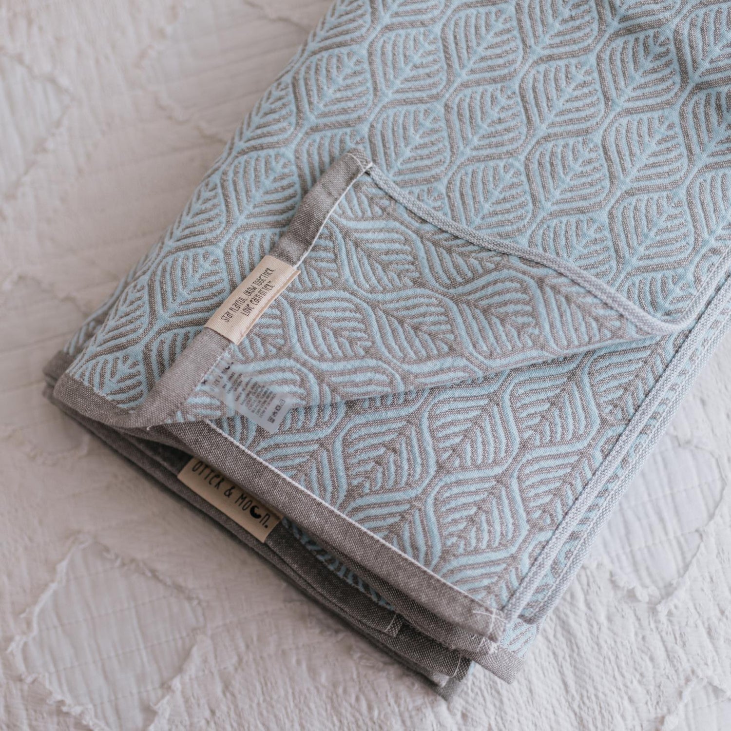 Soft Spun Cotton Jacquard Muslin Blanket 40 x 60 in Baby Blue/Eucalyptus Leaves (360481)