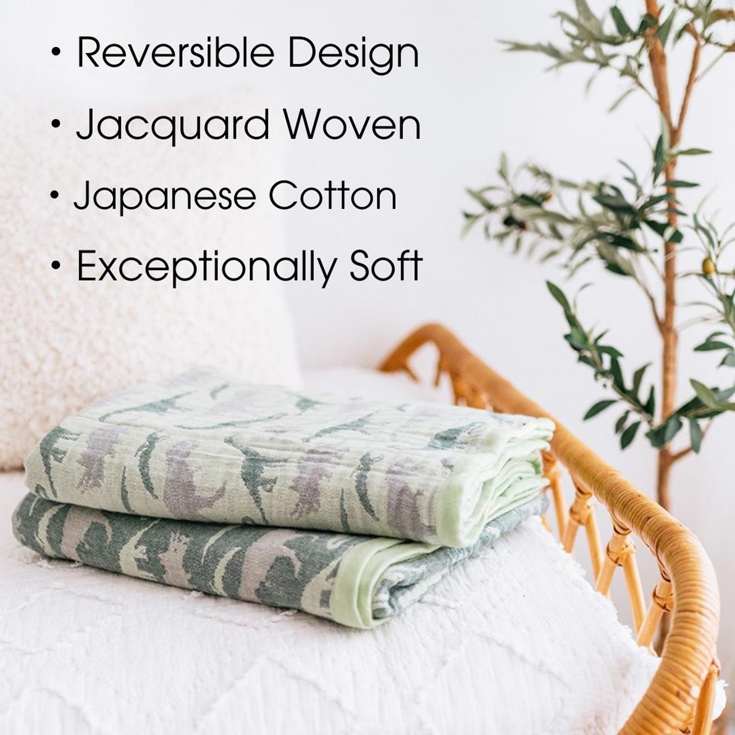 Soft Spun Cotton Jacquard Muslin Blanket 40 x 60 in Cypress/Mossy Meadow Dino (360494)