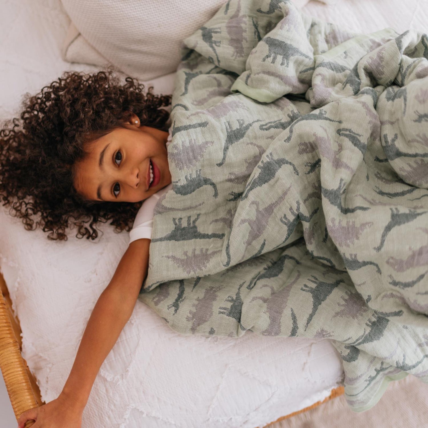Soft Spun Cotton Jacquard Muslin Blanket 40 x 60 in Cypress/Mossy Meadow Dino (360495)