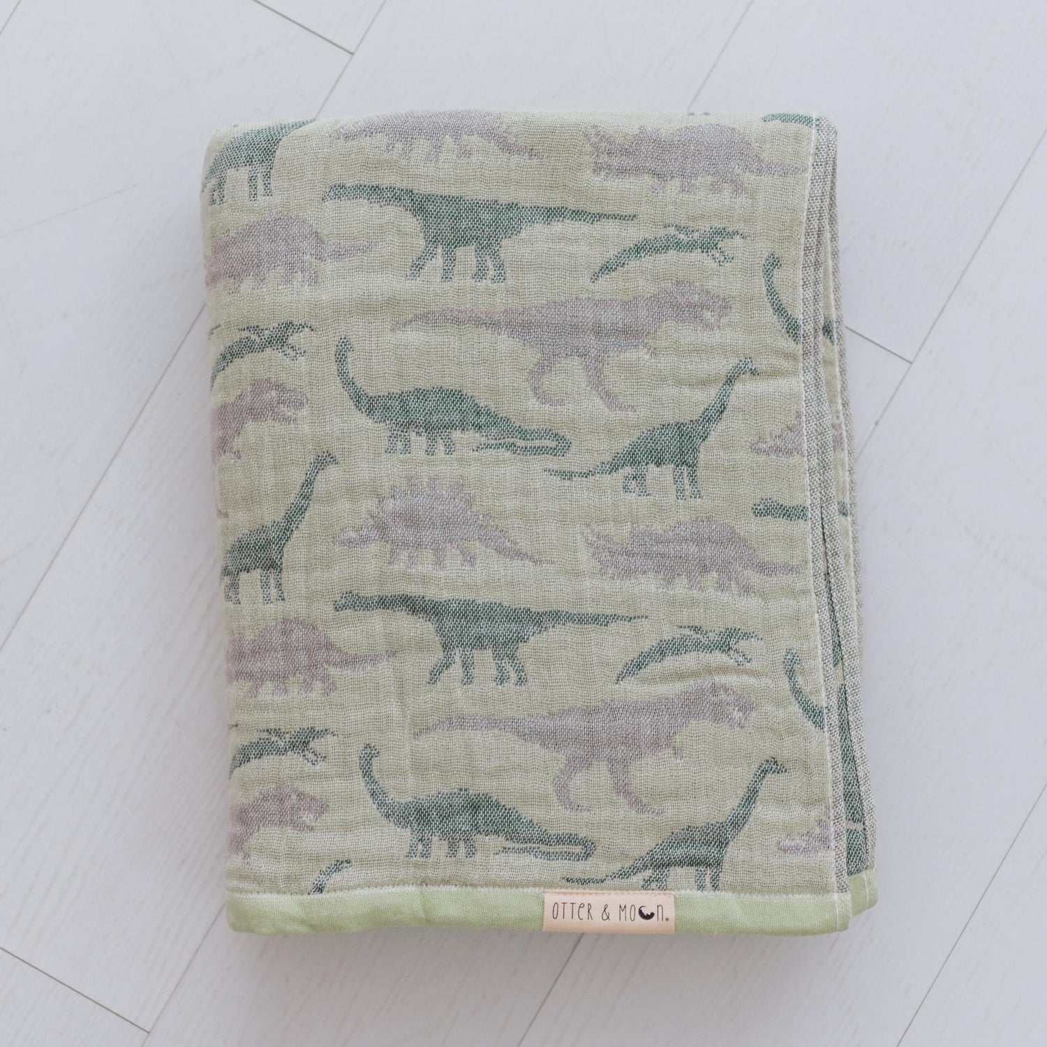 Soft Spun Cotton Jacquard Muslin Blanket 40 x 60 in Cypress/Mossy Meadow Dino (360498)