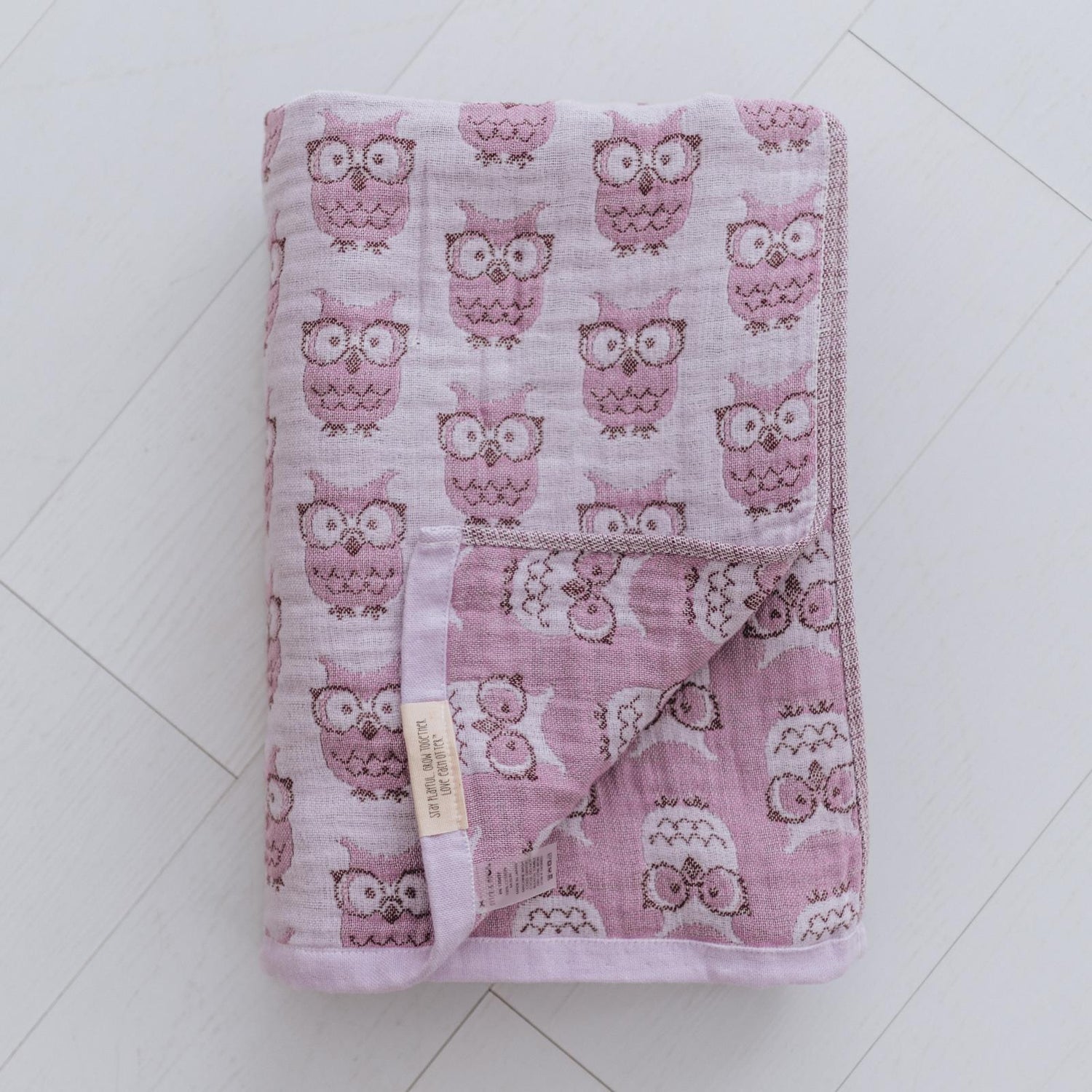 Soft Spun Cotton Jacquard Muslin Blanket 40 x 60 in Wisteria/Lavender Mist Wise Owls (360492)