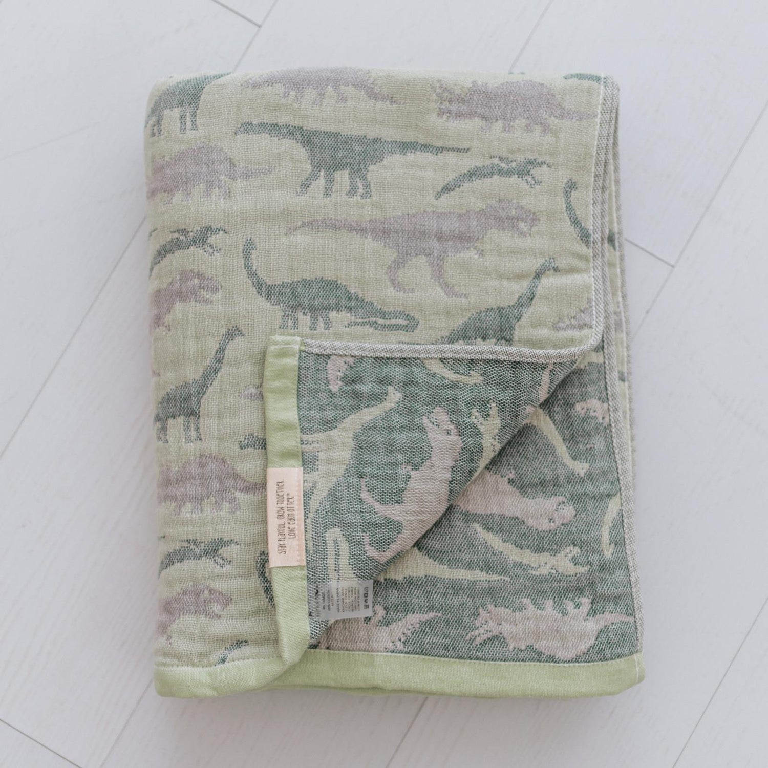 Soft Spun Cotton Jacquard Muslin Blanket 40 x 60 in Cypress/Mossy Meadow Dino (360493)