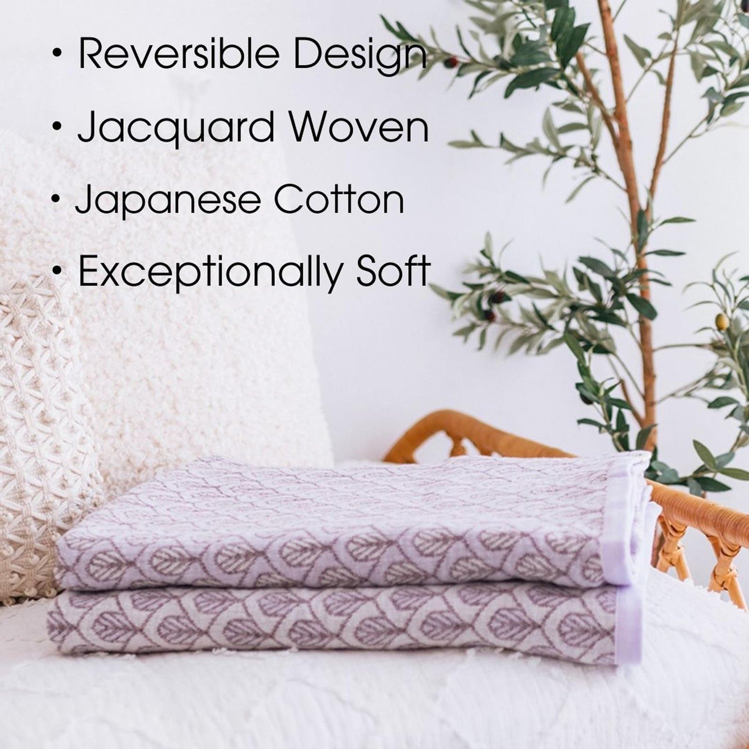 Soft Spun Cotton Jacquard Muslin Blanket 55 x 75 in Water Lily/Wisteria Deco Leaves (360514)