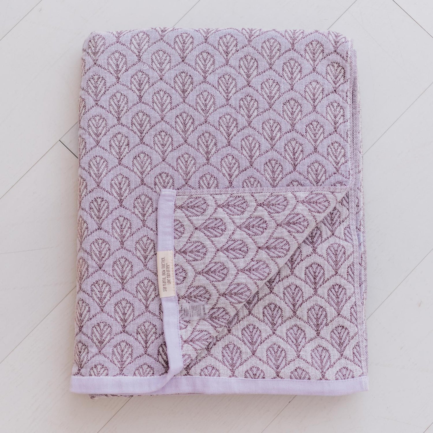 Soft Spun Cotton Jacquard Muslin Blanket 55 x 75 in Water Lily/Wisteria Deco Leaves (360512)