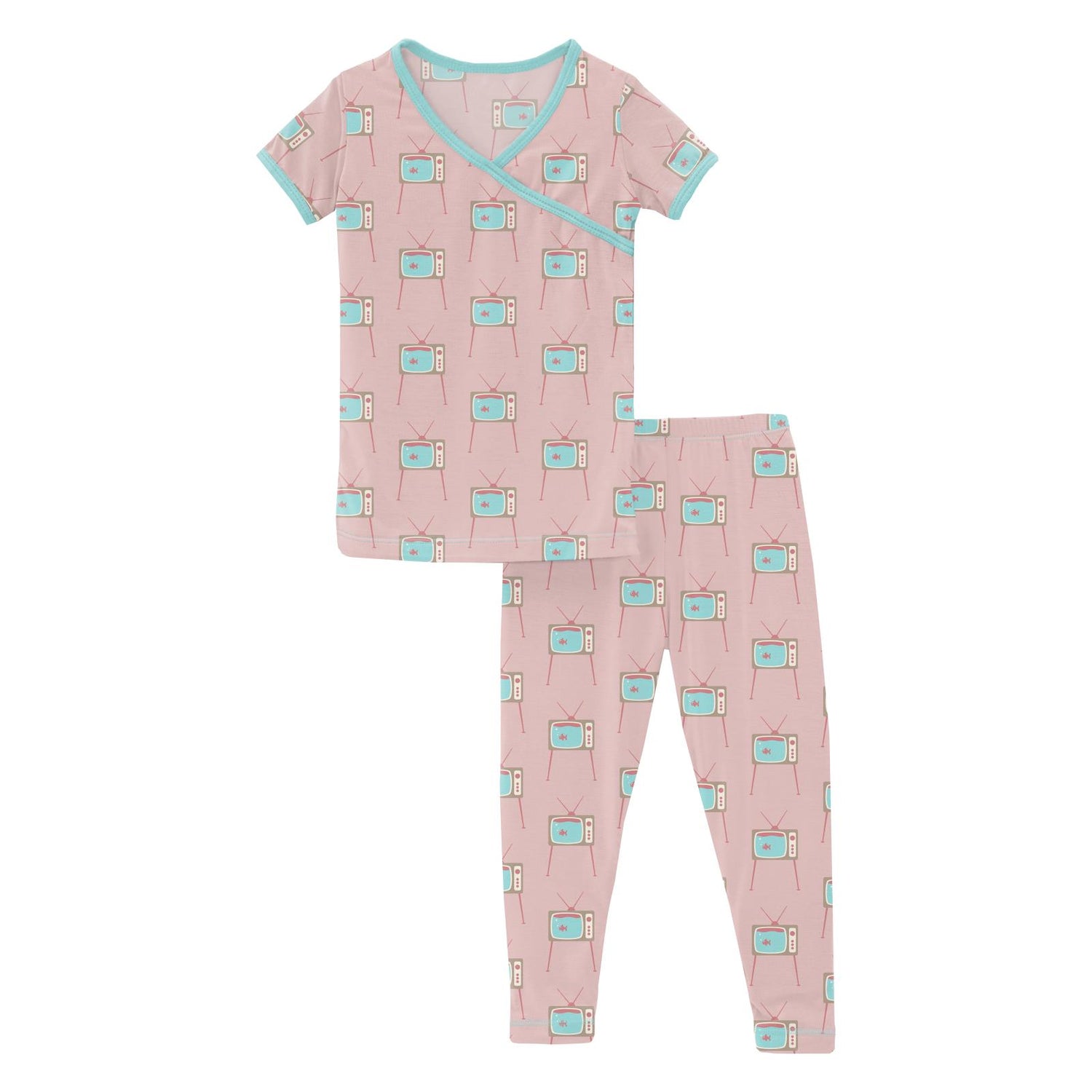 Print Short Sleeve Kimono Pajama Set in Baby Rose Vintage TV (244221)