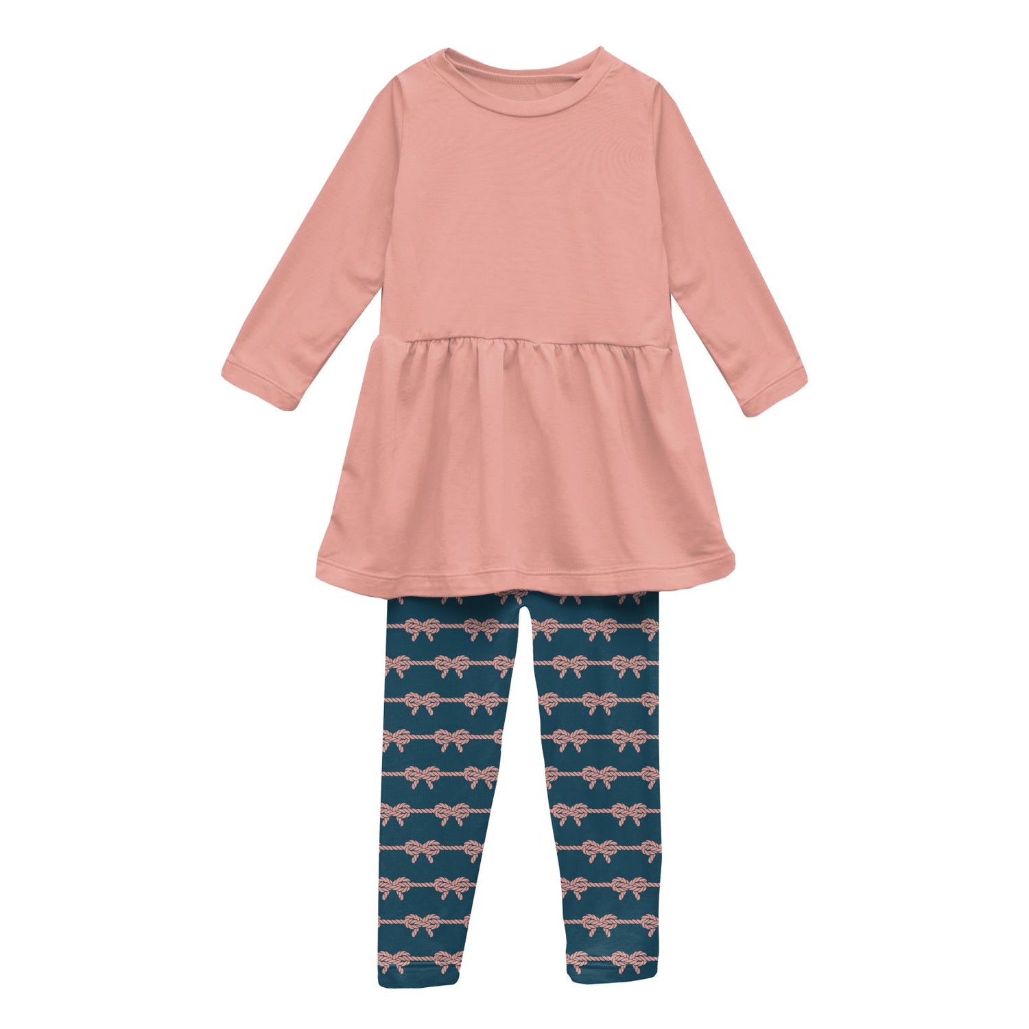 Print Long Sleeve Playtime Outfit Set in Peacock Boat Rope Bows